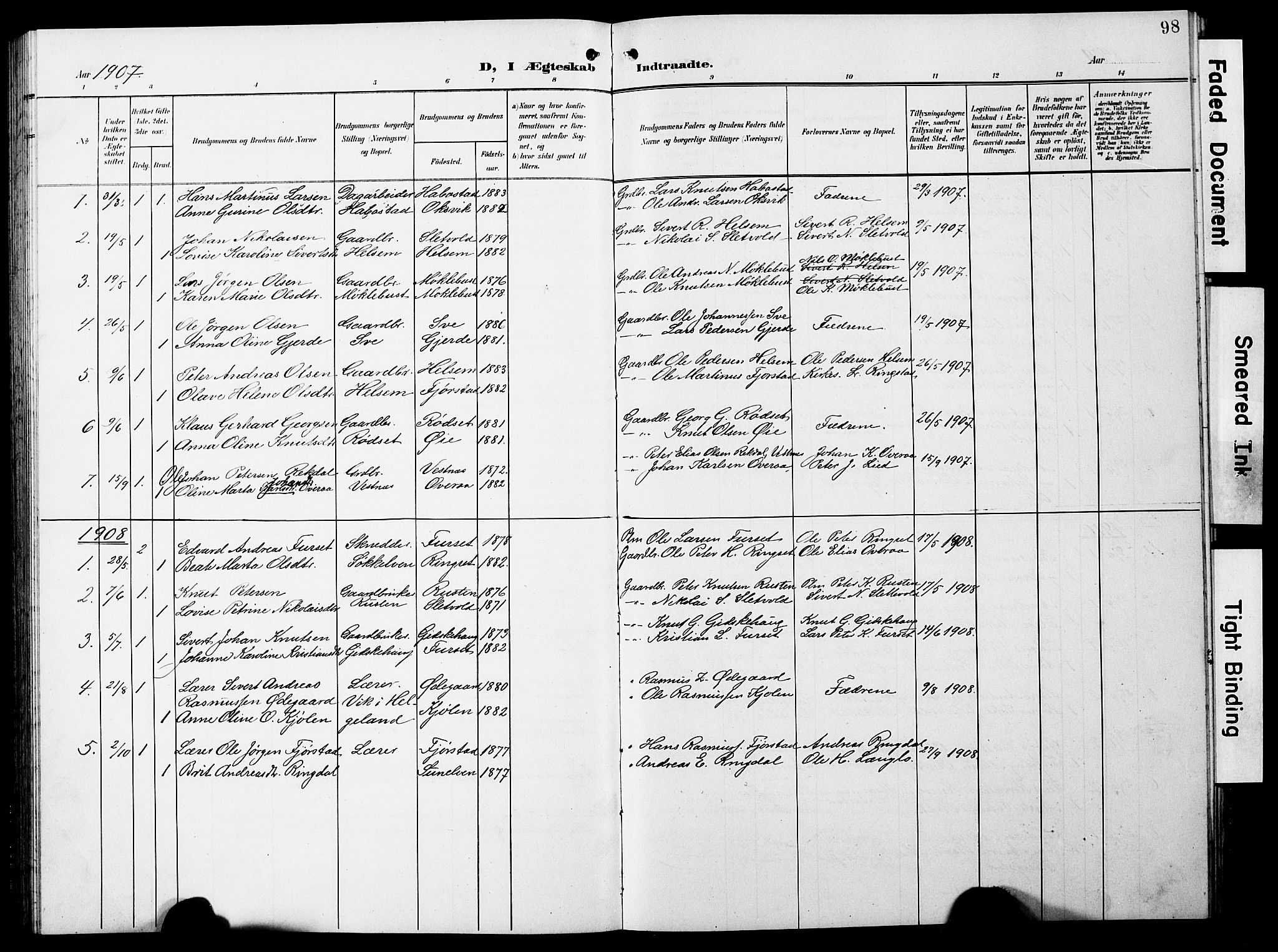 Ministerialprotokoller, klokkerbøker og fødselsregistre - Møre og Romsdal, SAT/A-1454/520/L0293: Parish register (copy) no. 520C05, 1902-1923, p. 98