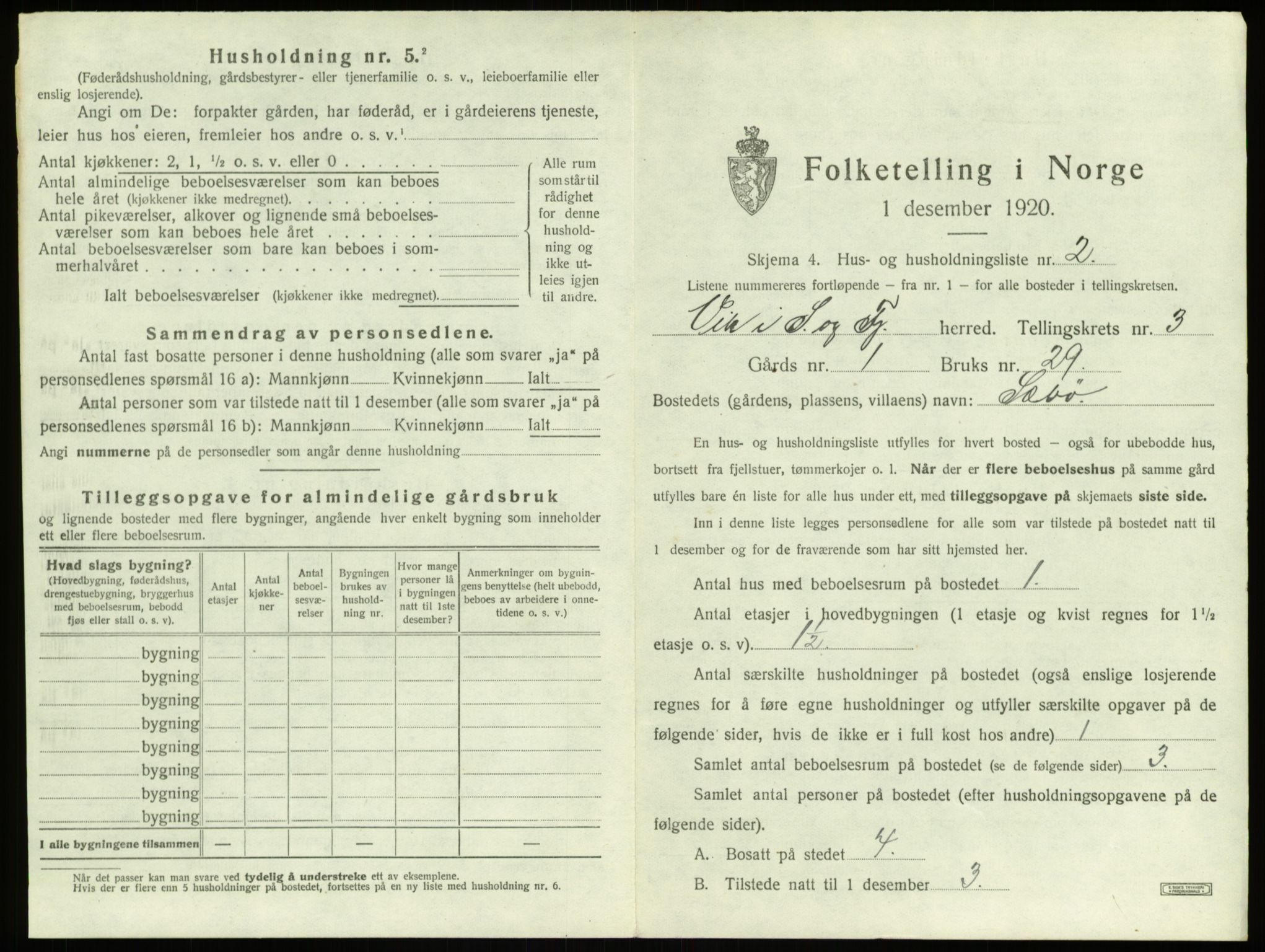 SAB, 1920 census for Vik, 1920, p. 371