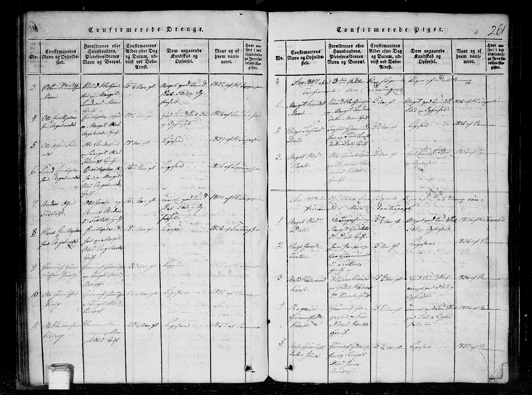 Tinn kirkebøker, SAKO/A-308/G/Gc/L0001: Parish register (copy) no. III 1, 1815-1879, p. 261