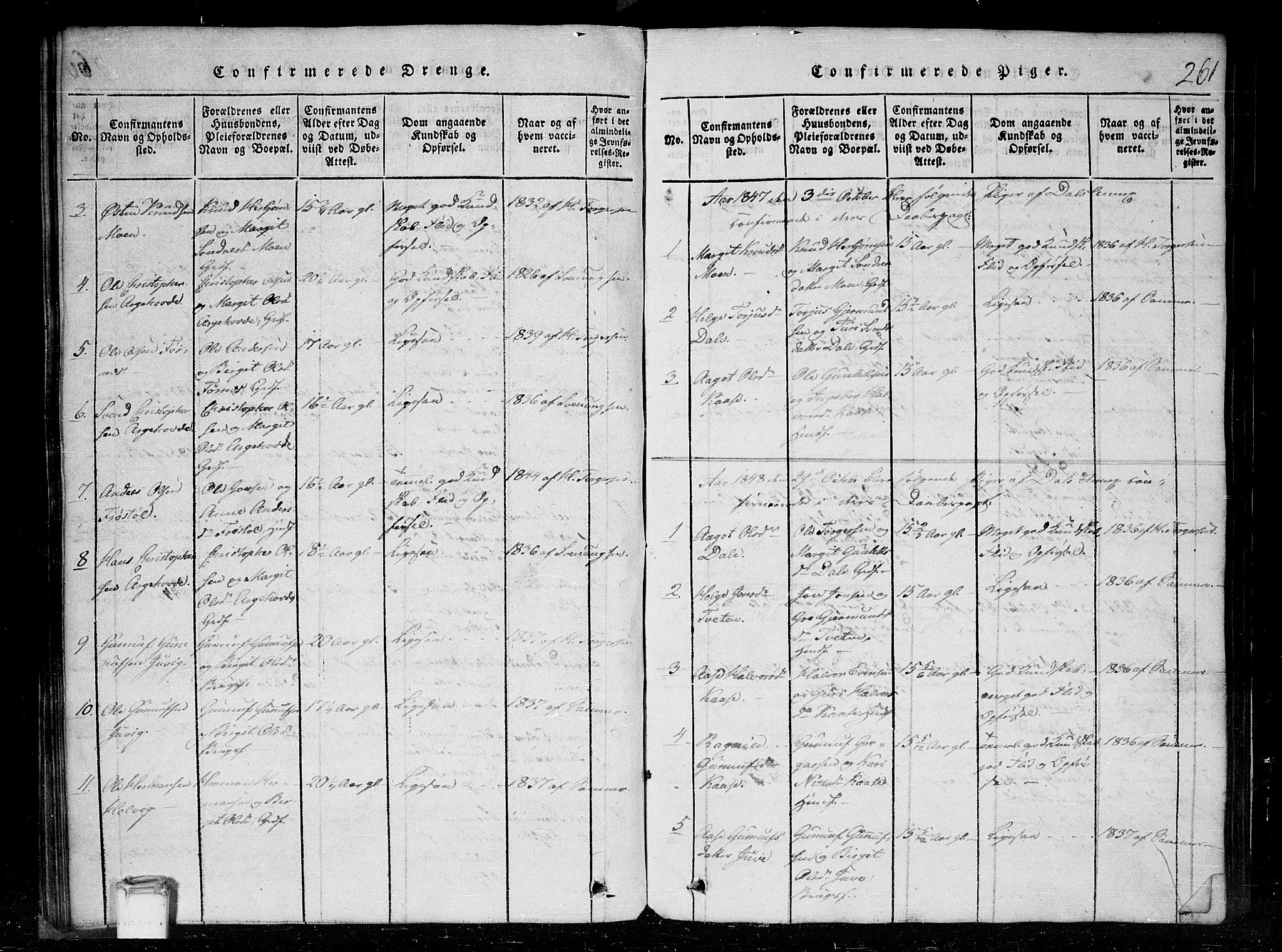 Tinn kirkebøker, AV/SAKO-A-308/G/Gc/L0001: Parish register (copy) no. III 1, 1815-1879, p. 261