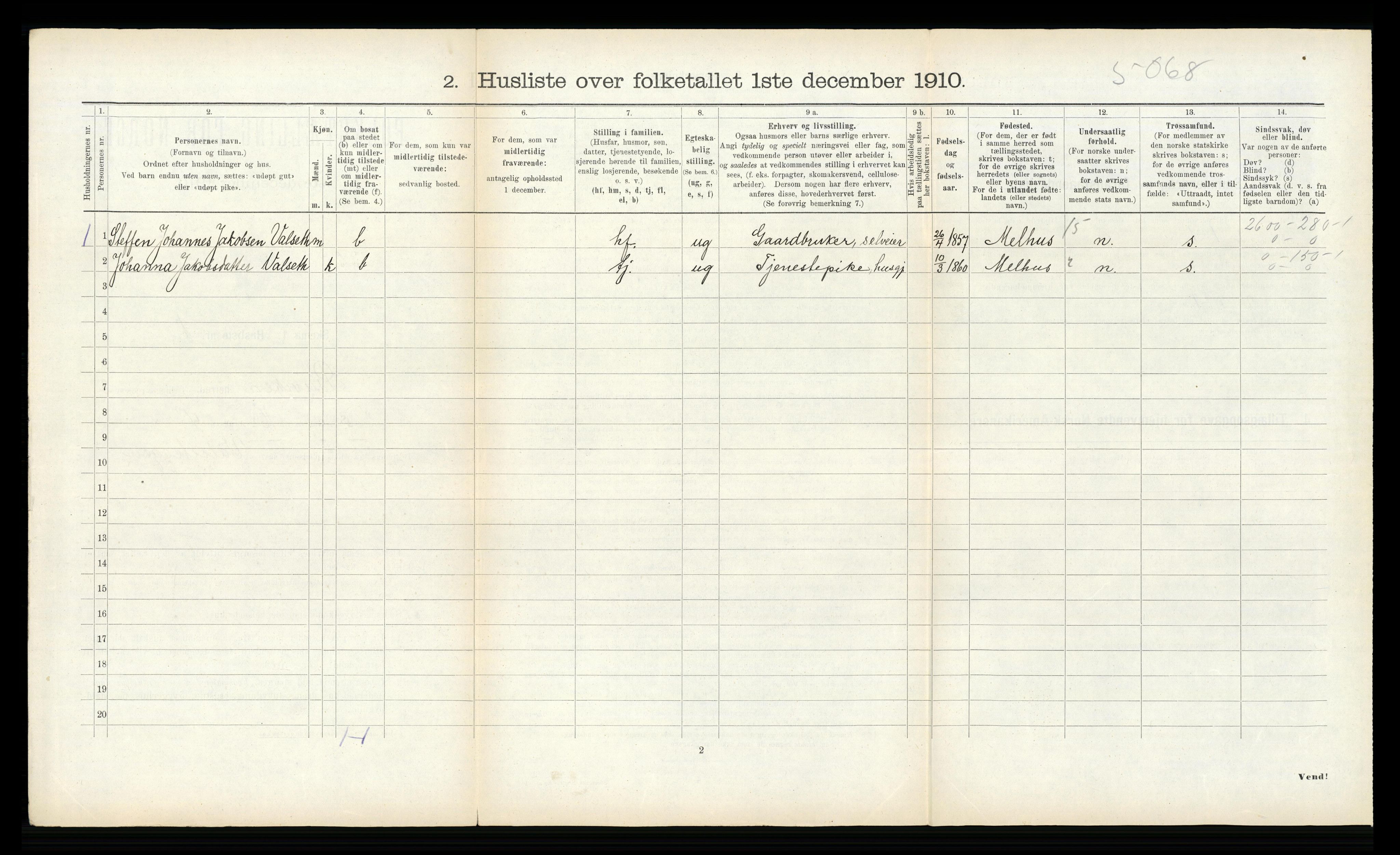 RA, 1910 census for Buvik, 1910, p. 210