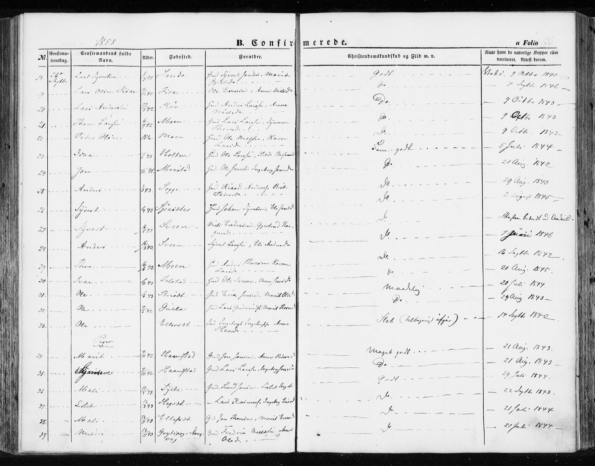 Ministerialprotokoller, klokkerbøker og fødselsregistre - Møre og Romsdal, AV/SAT-A-1454/595/L1044: Parish register (official) no. 595A06, 1852-1863, p. 136