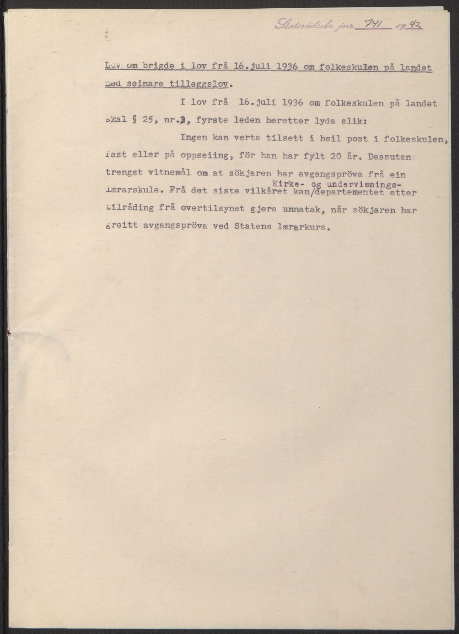 NS-administrasjonen 1940-1945 (Statsrådsekretariatet, de kommisariske statsråder mm), AV/RA-S-4279/D/Db/L0098: Lover II, 1942, p. 491