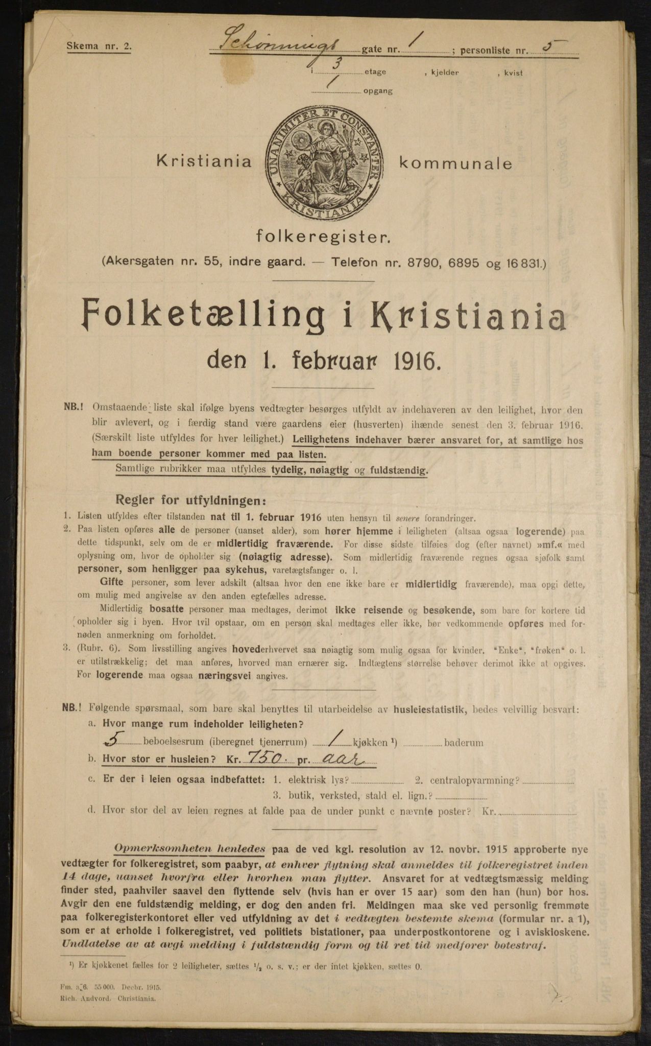 OBA, Municipal Census 1916 for Kristiania, 1916, p. 95613