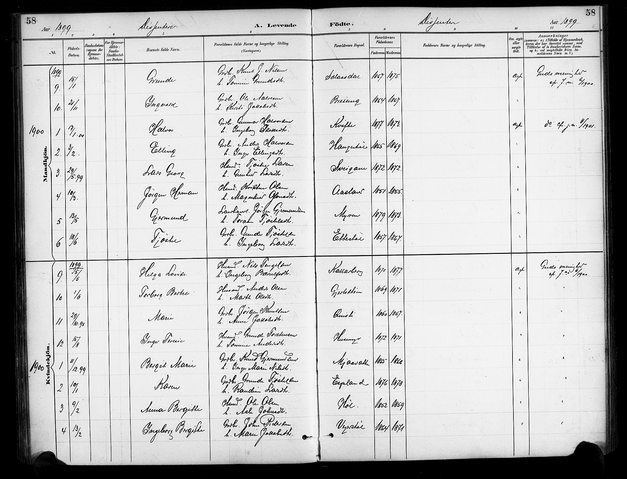 Gjerstad sokneprestkontor, AV/SAK-1111-0014/F/Fa/Fab/L0005: Parish register (official) no. A 5, 1891-1908, p. 58