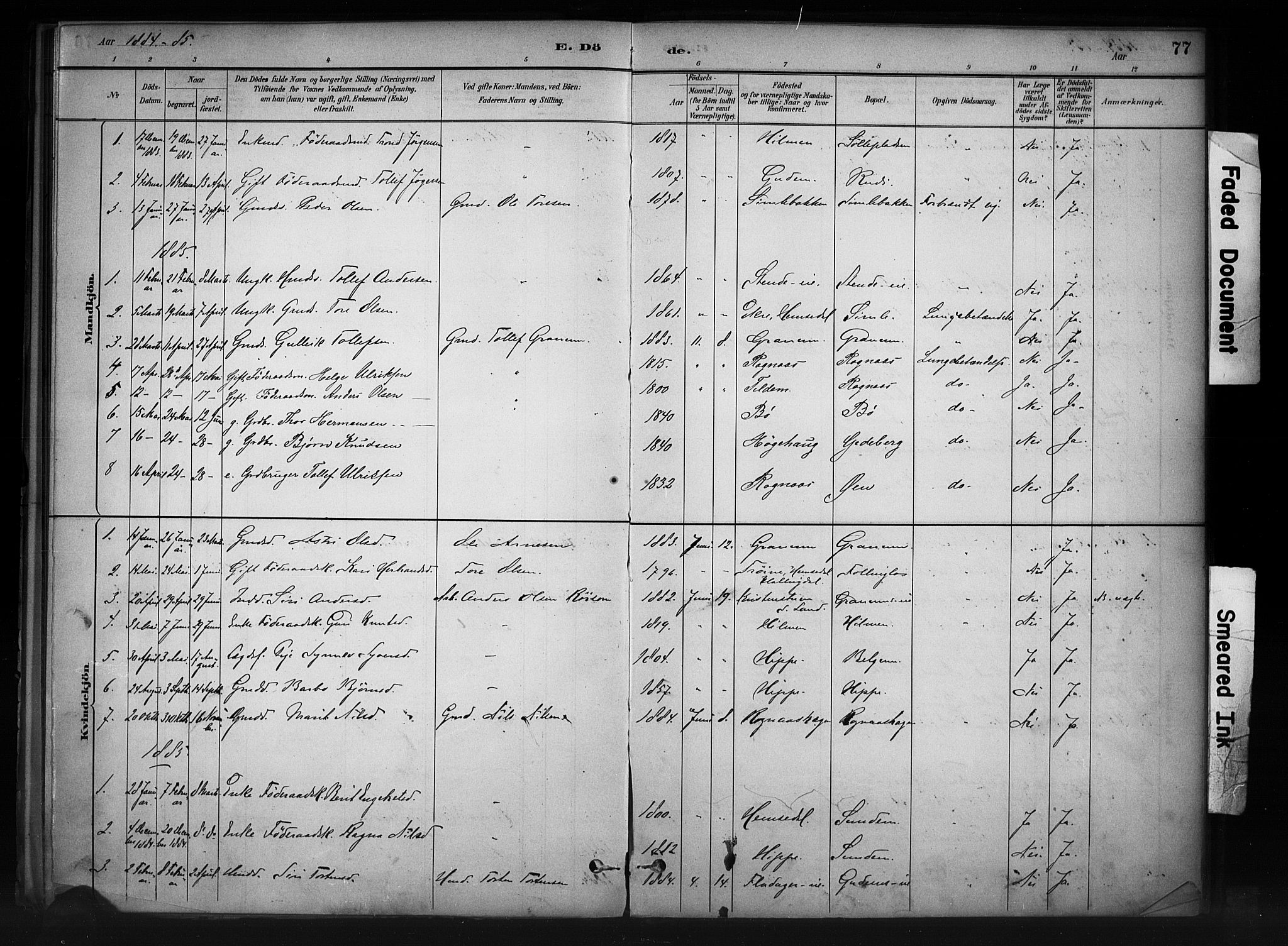 Nord-Aurdal prestekontor, SAH/PREST-132/H/Ha/Haa/L0011: Parish register (official) no. 11, 1883-1896, p. 77