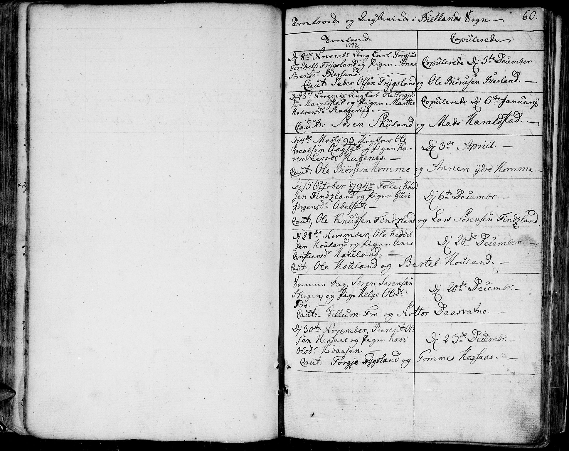 Bjelland sokneprestkontor, SAK/1111-0005/F/Fa/Faa/L0001: Parish register (official) no. A 1 /1, 1793-1815, p. 60