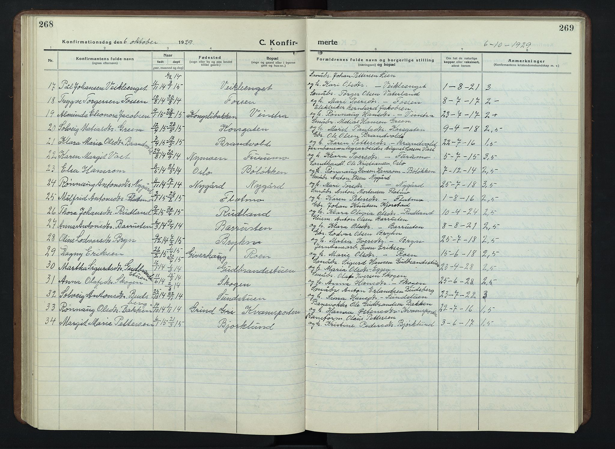 Nord-Fron prestekontor, SAH/PREST-080/H/Ha/Hab/L0007: Parish register (copy) no. 7, 1915-1946, p. 268-269