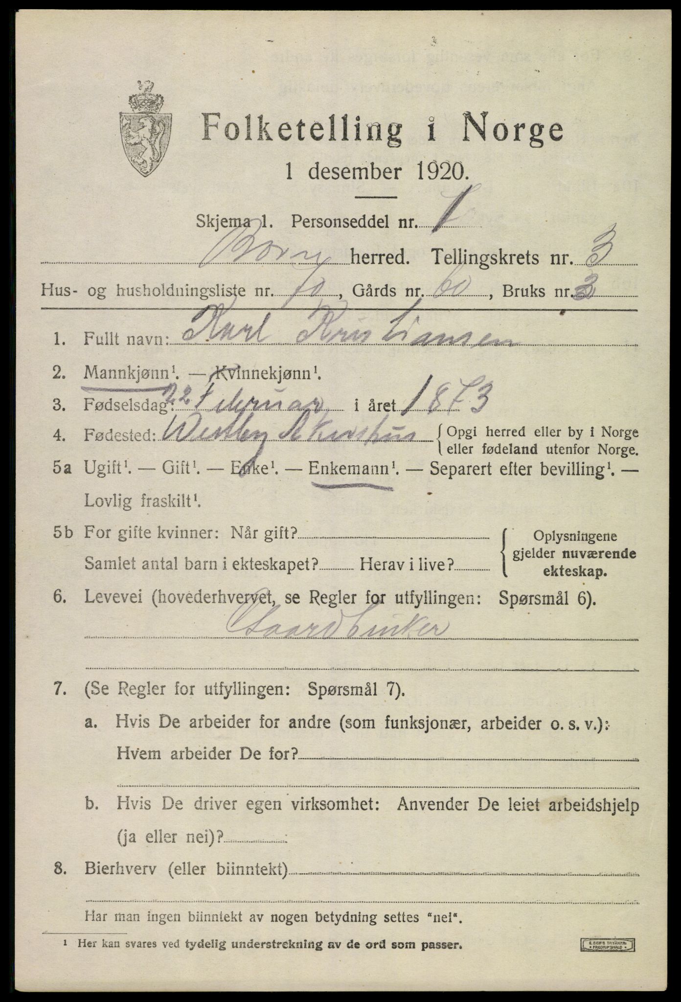 SAKO, 1920 census for Borre, 1920, p. 6922