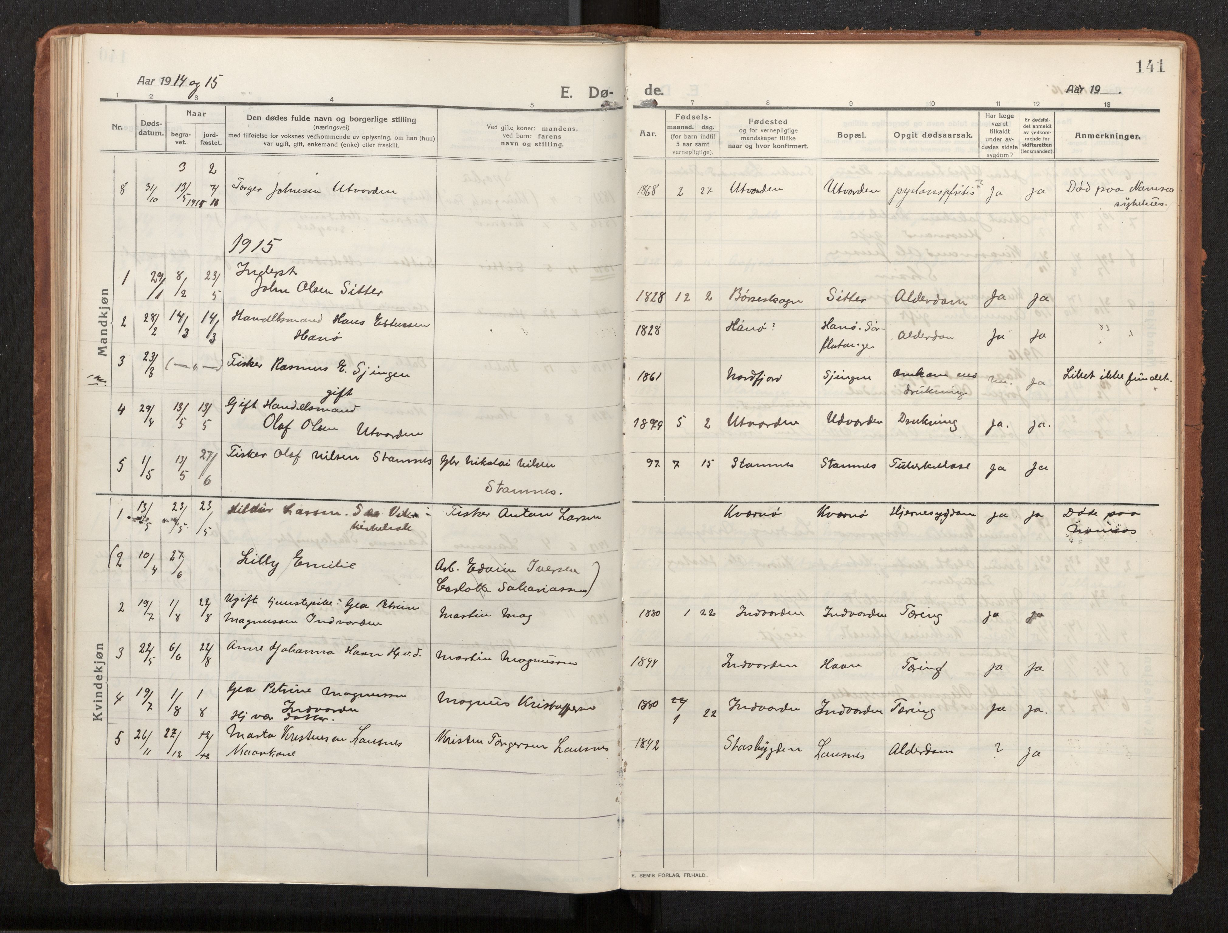 Ministerialprotokoller, klokkerbøker og fødselsregistre - Nord-Trøndelag, SAT/A-1458/772/L0604: Parish register (official) no. 772A02, 1913-1937, p. 141