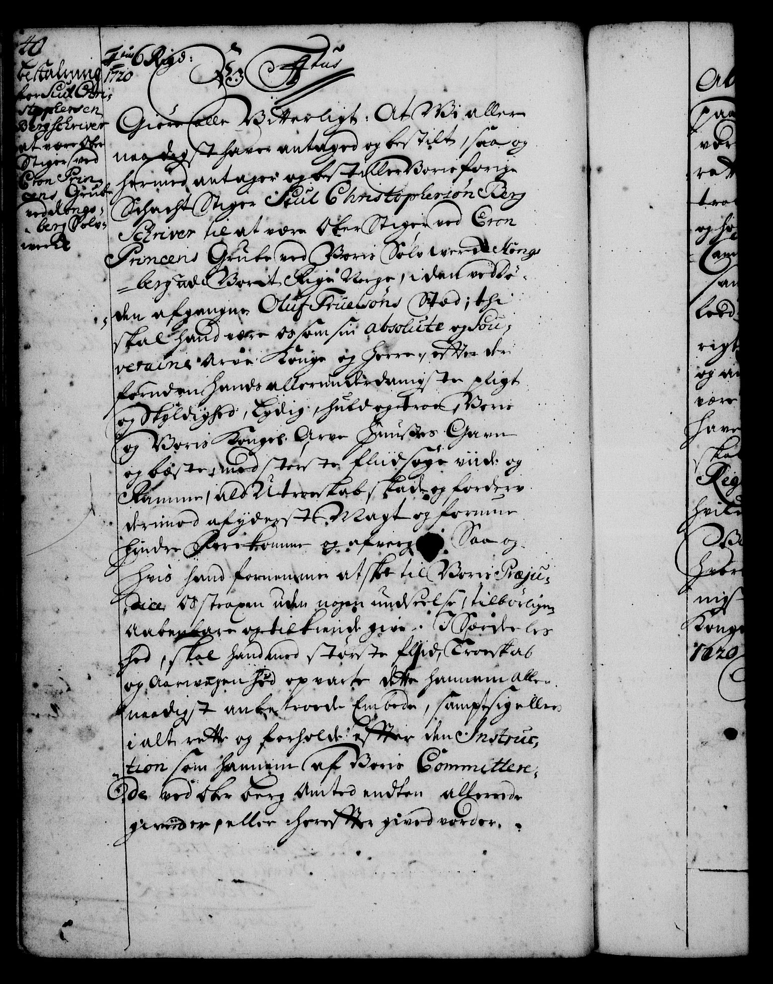 Rentekammeret, Kammerkanselliet, RA/EA-3111/G/Gg/Gge/L0001: Norsk bestallingsprotokoll med register (merket RK 53.25), 1720-1730, p. 40