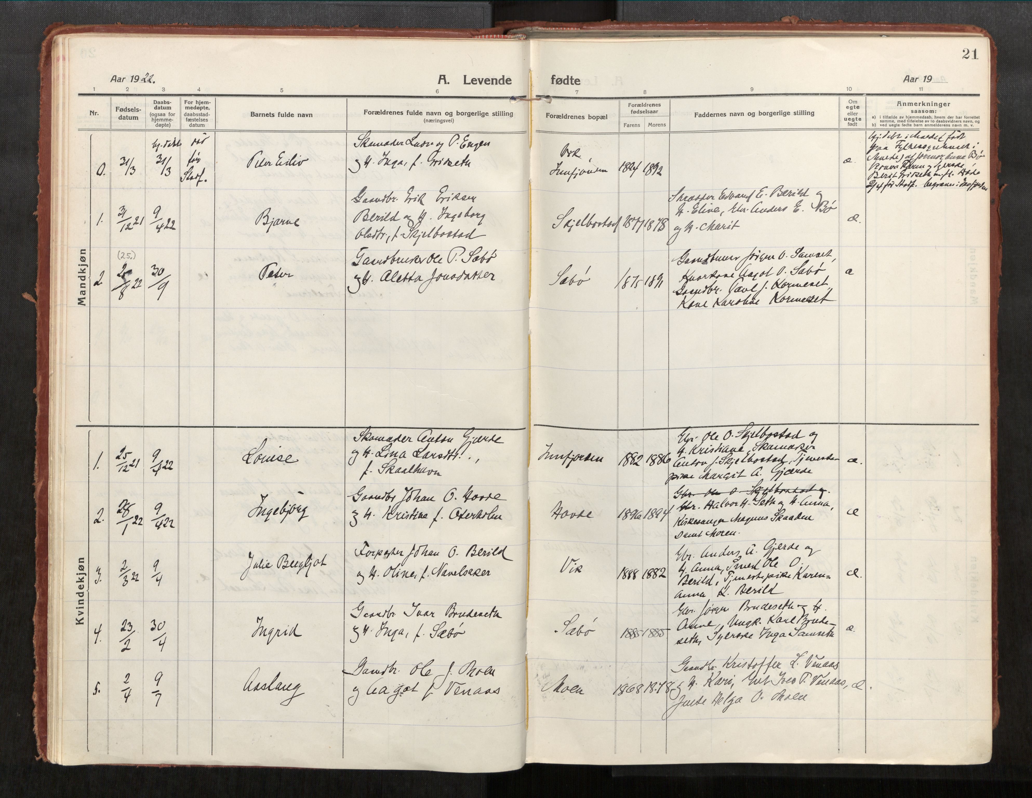 Eid sokneprestkontor, AV/SAT-A-1254: Parish register (official) no. 543A04, 1916-1956, p. 21