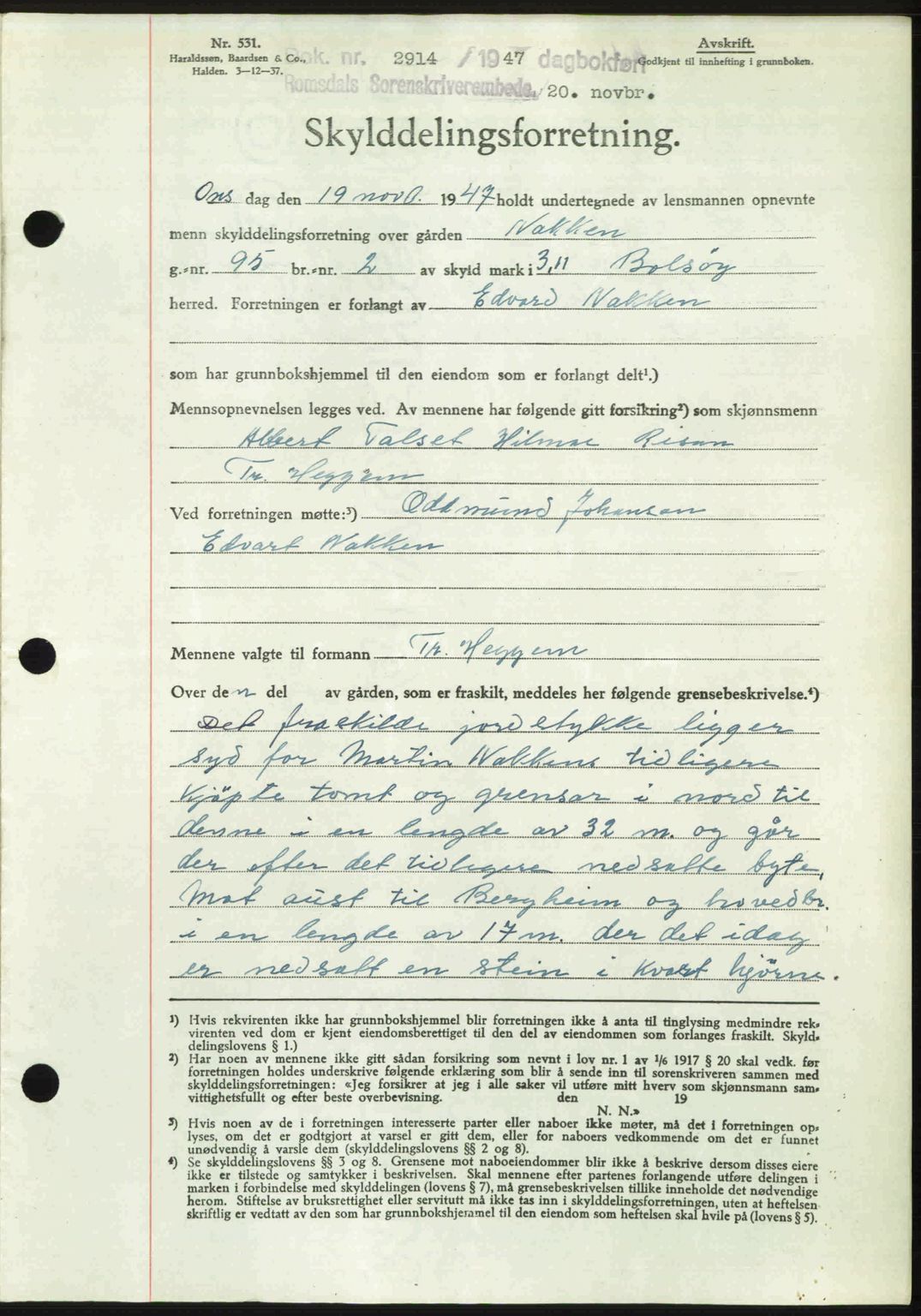 Romsdal sorenskriveri, SAT/A-4149/1/2/2C: Mortgage book no. A24, 1947-1947, Diary no: : 2914/1947