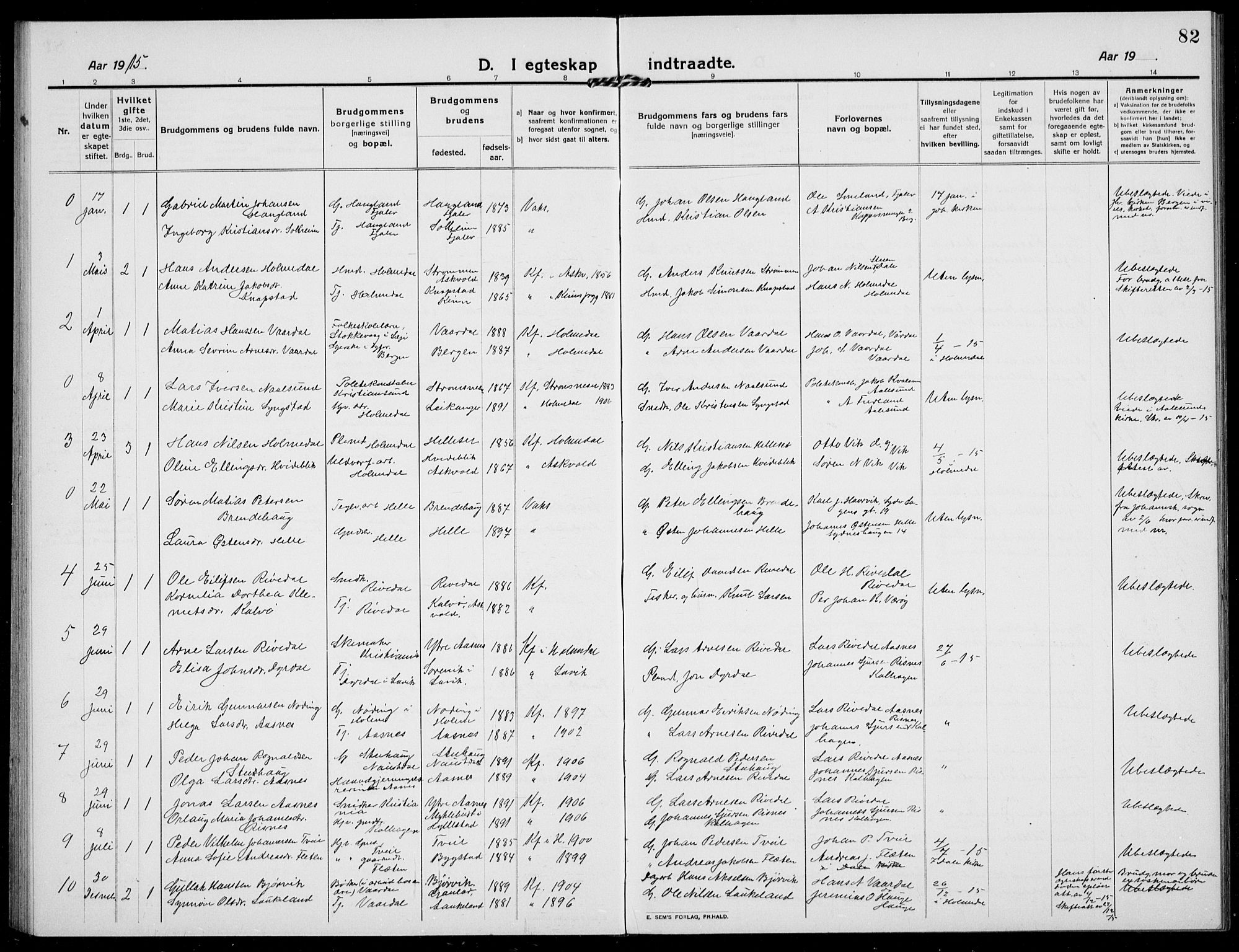 Fjaler sokneprestembete, SAB/A-79801/H/Hab/Habb/L0003: Parish register (copy) no. B 3, 1913-1940, p. 82