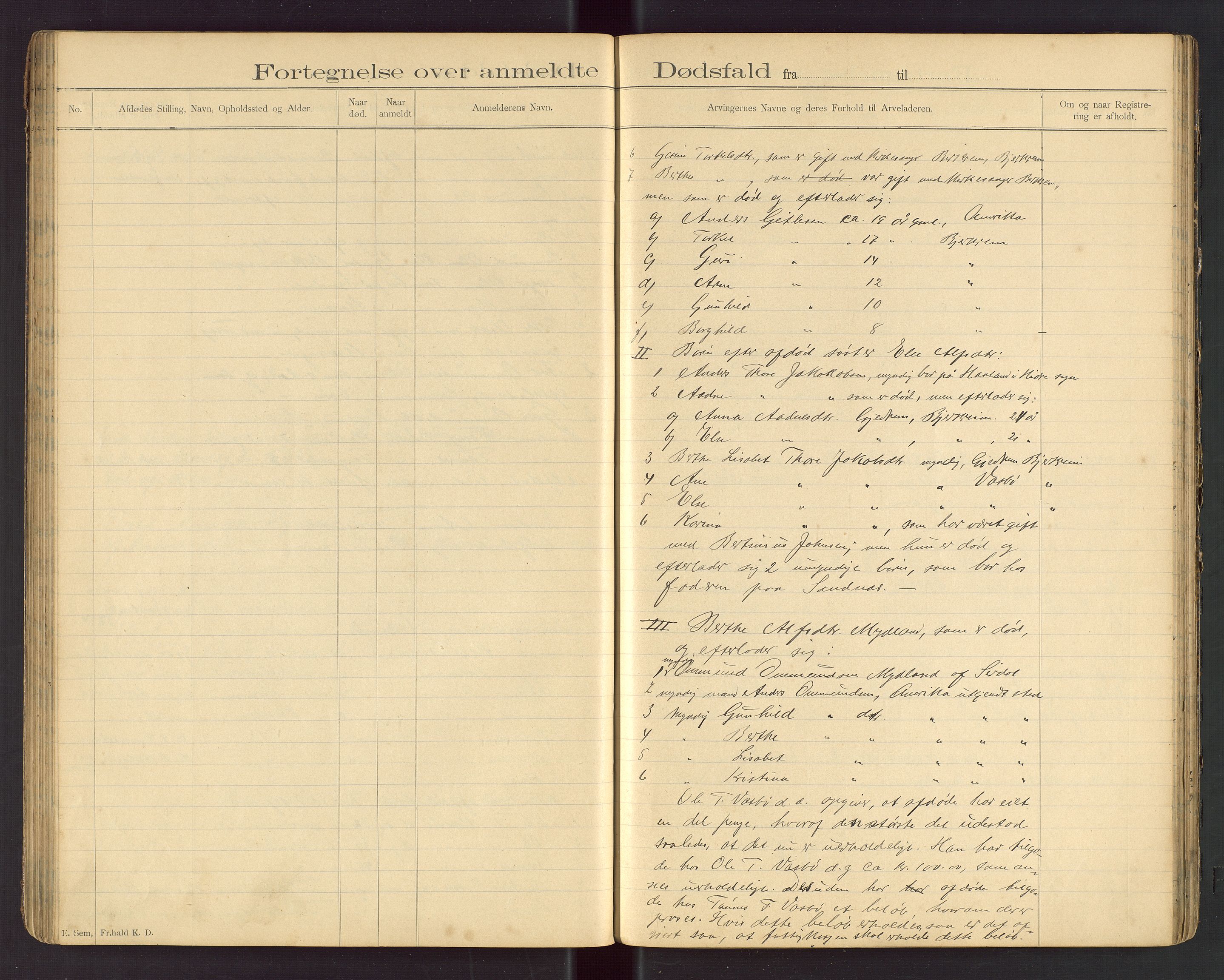 Bjerkreim lensmannskontor, AV/SAST-A-100090/Gga/L0001: "Fortegnelse over anmeldte Dødsfald i Birkrems Lendsmandsdistrikt", 1892-1915