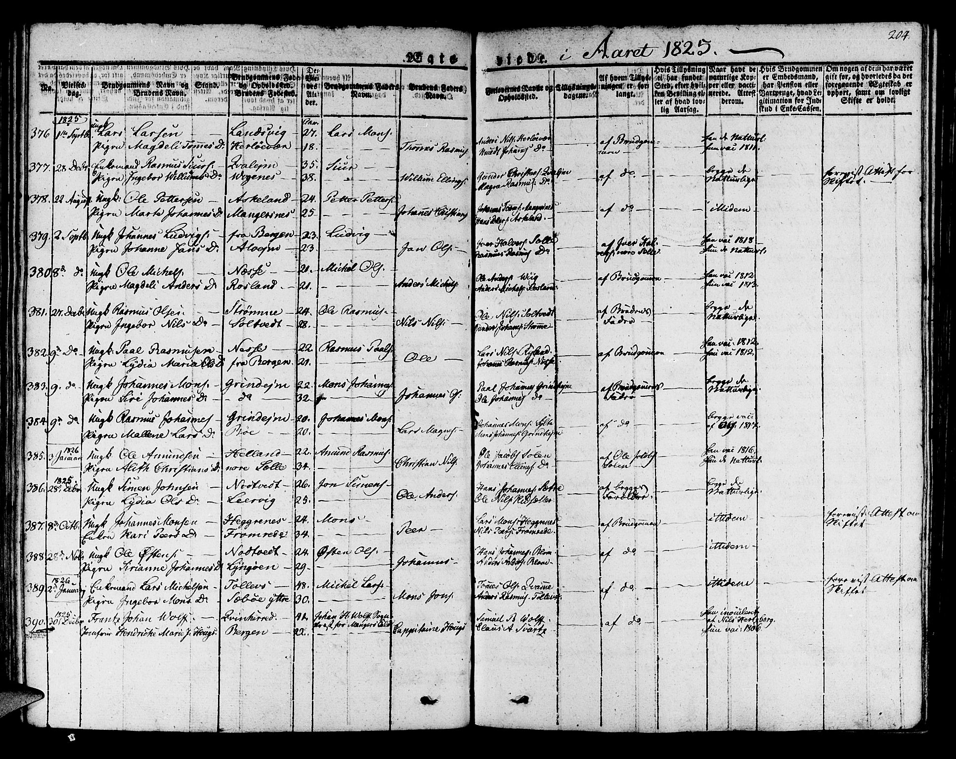 Manger sokneprestembete, SAB/A-76801/H/Haa: Parish register (official) no. A 4, 1824-1838, p. 204
