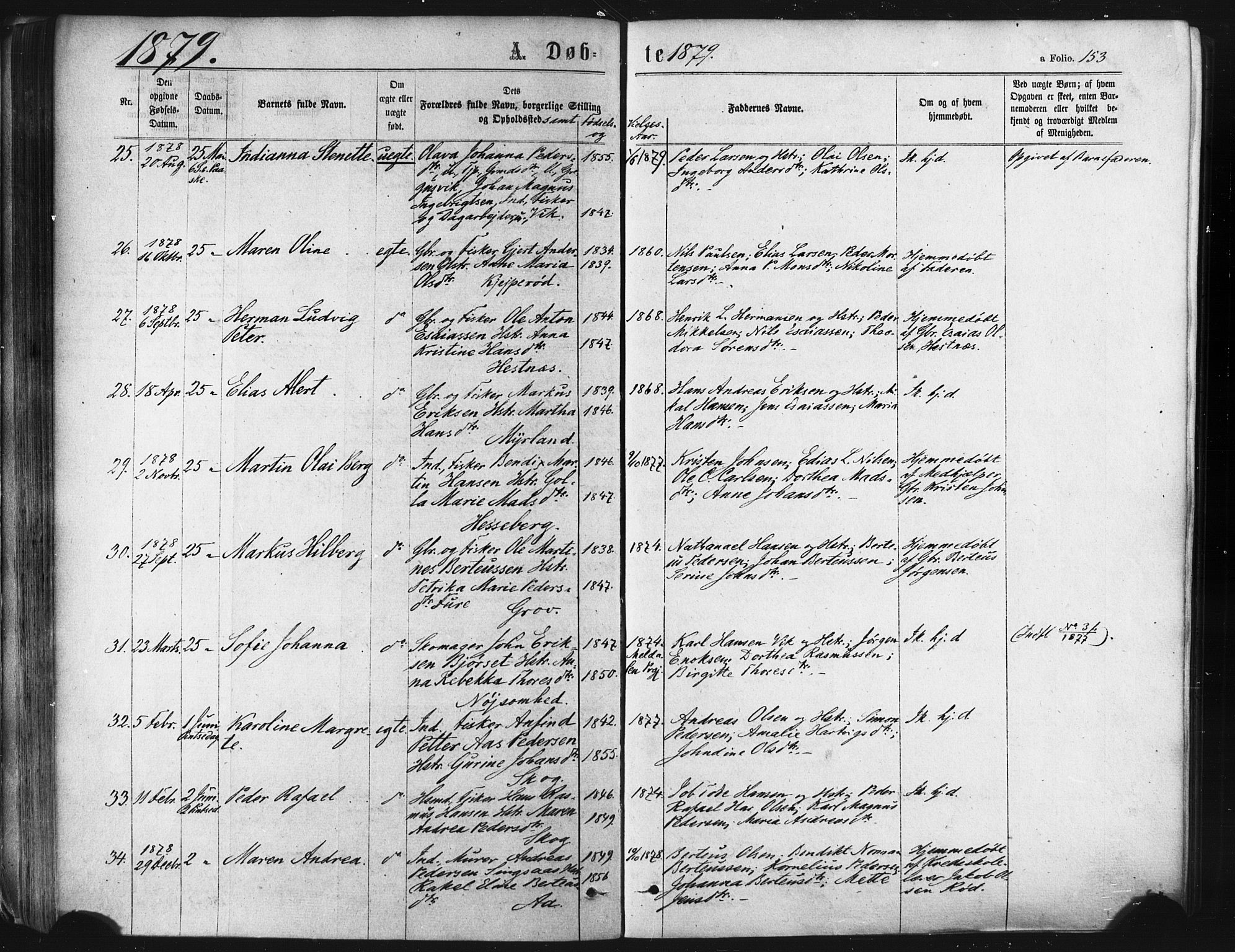 Ibestad sokneprestembete, SATØ/S-0077/H/Ha/Haa/L0010kirke: Parish register (official) no. 10, 1869-1879, p. 153