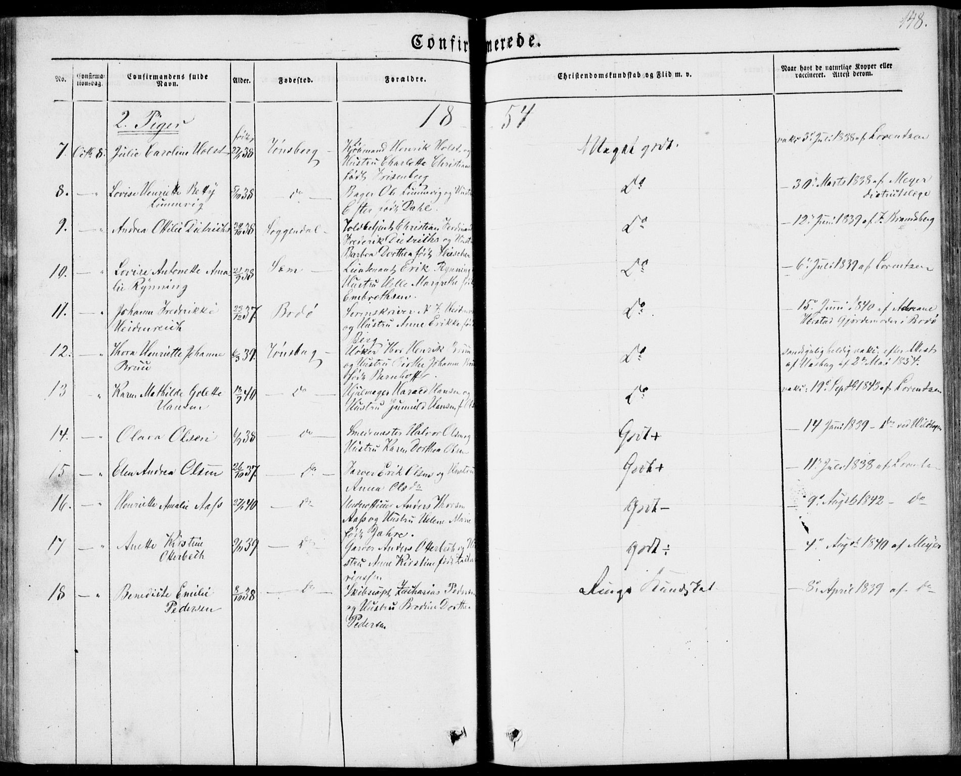 Tønsberg kirkebøker, AV/SAKO-A-330/F/Fa/L0007: Parish register (official) no. I 7, 1845-1854, p. 148