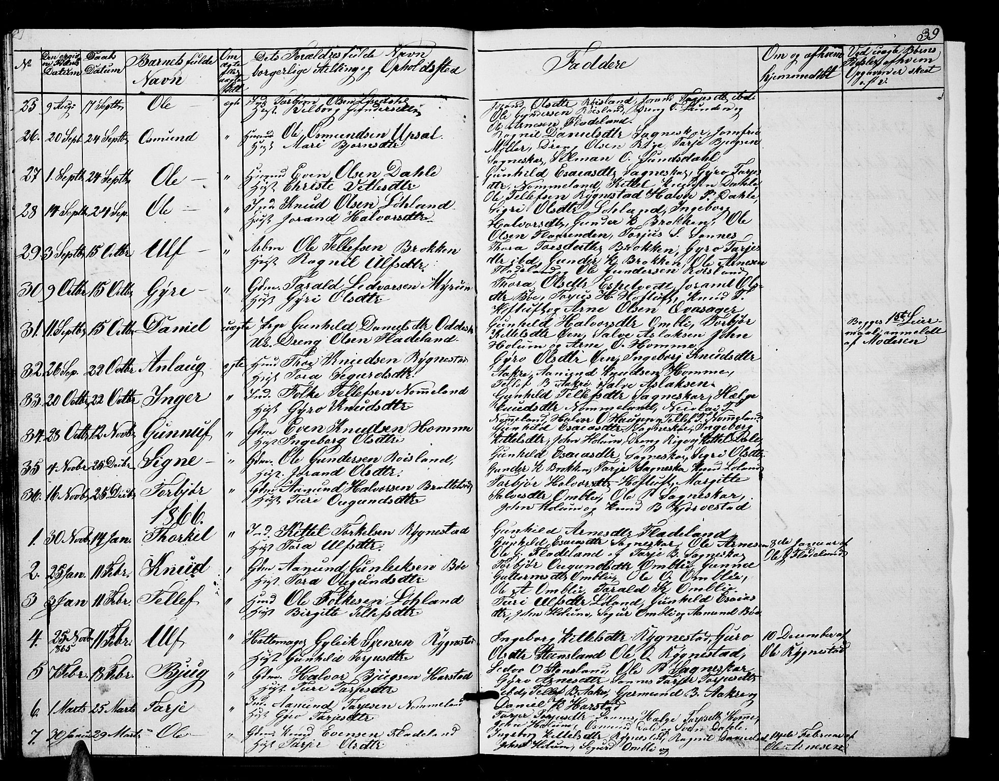 Valle sokneprestkontor, SAK/1111-0044/F/Fb/Fbc/L0002: Parish register (copy) no. B 2, 1848-1870, p. 39