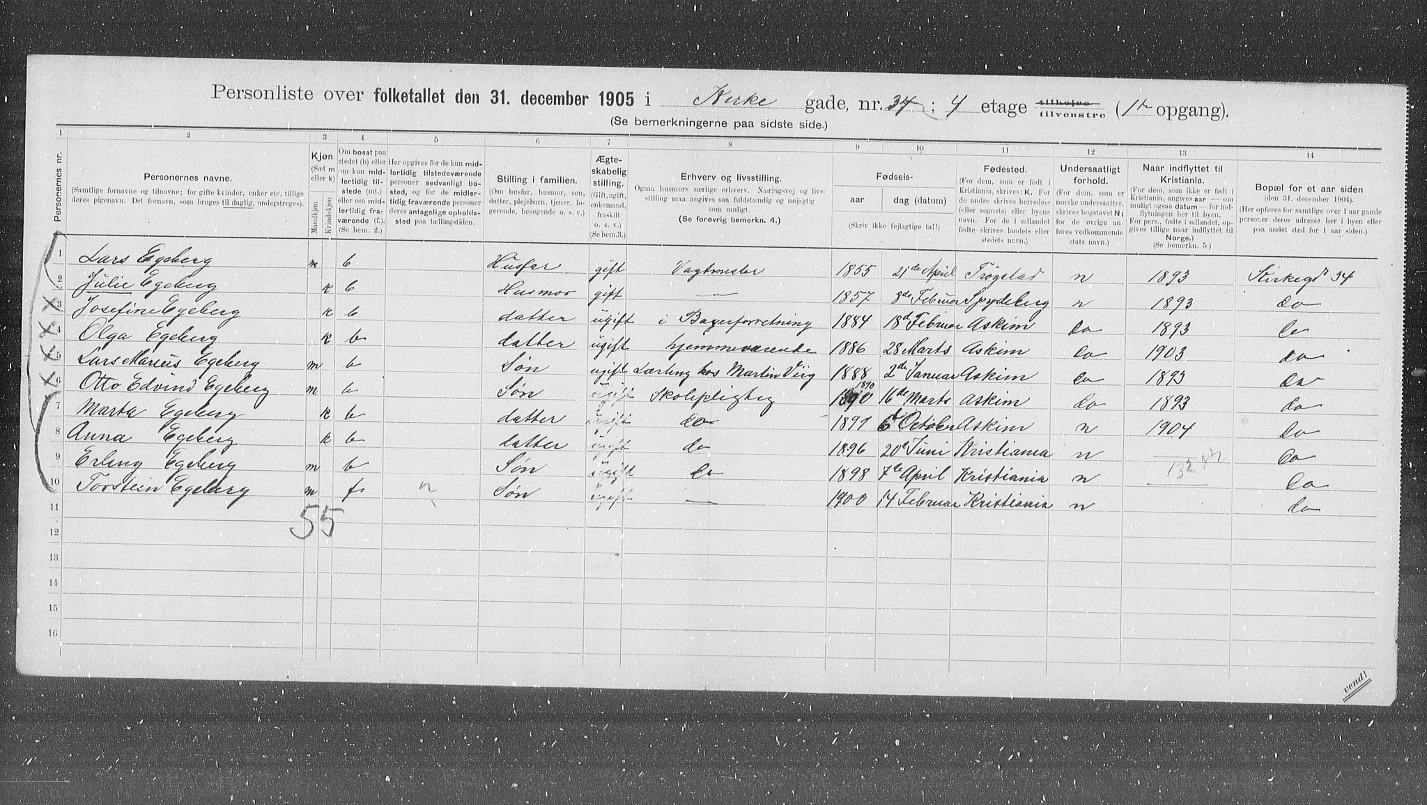 OBA, Municipal Census 1905 for Kristiania, 1905, p. 26211