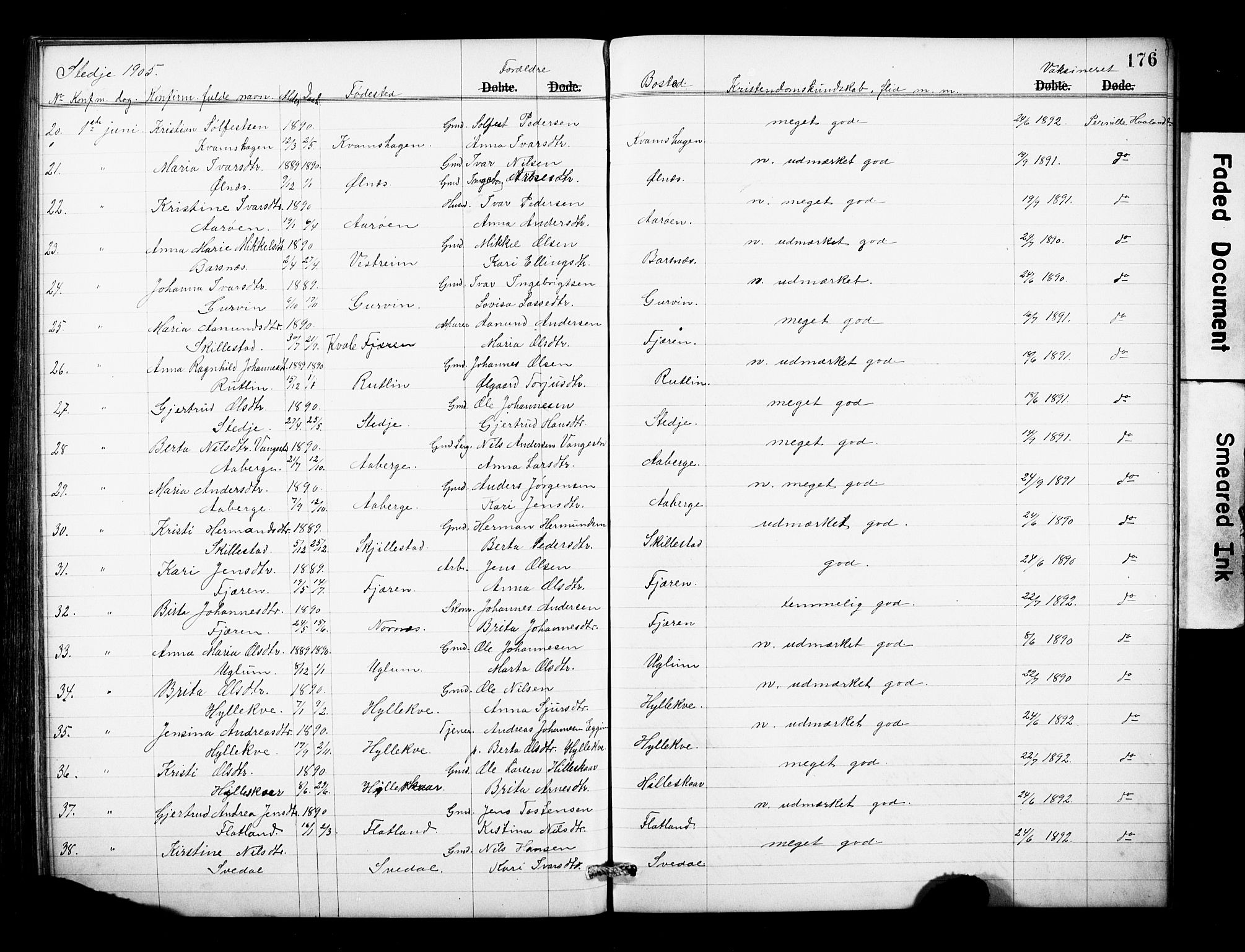 Sogndal sokneprestembete, AV/SAB-A-81301/H/Hab/Haba/L0001: Parish register (copy) no. A 1, 1887-1907, p. 176