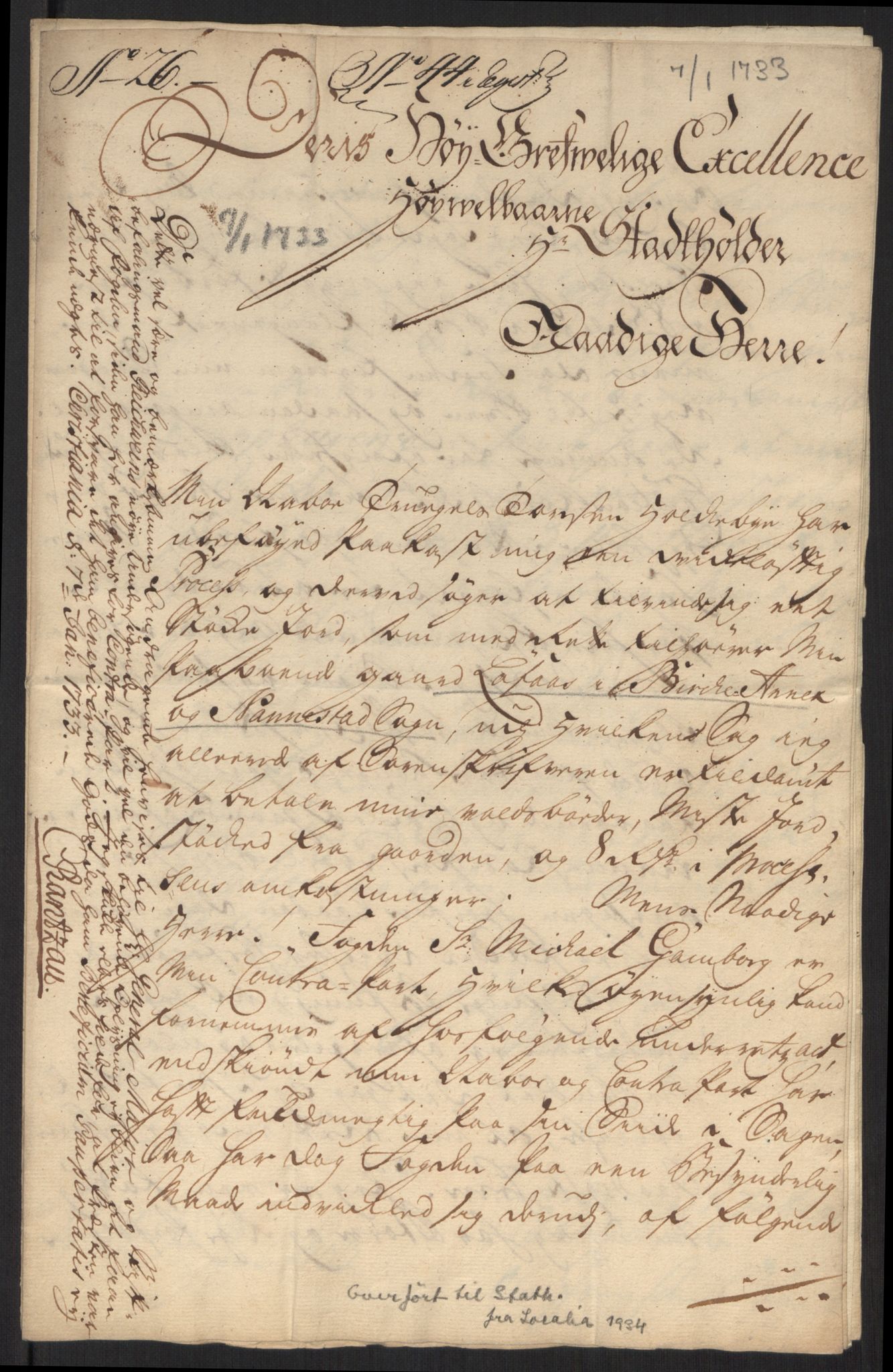 Stattholderembetet 1572-1771, AV/RA-EA-2870/Ef/L0107: Brev fra embetsmenn og andre, 1733-1734, p. 10