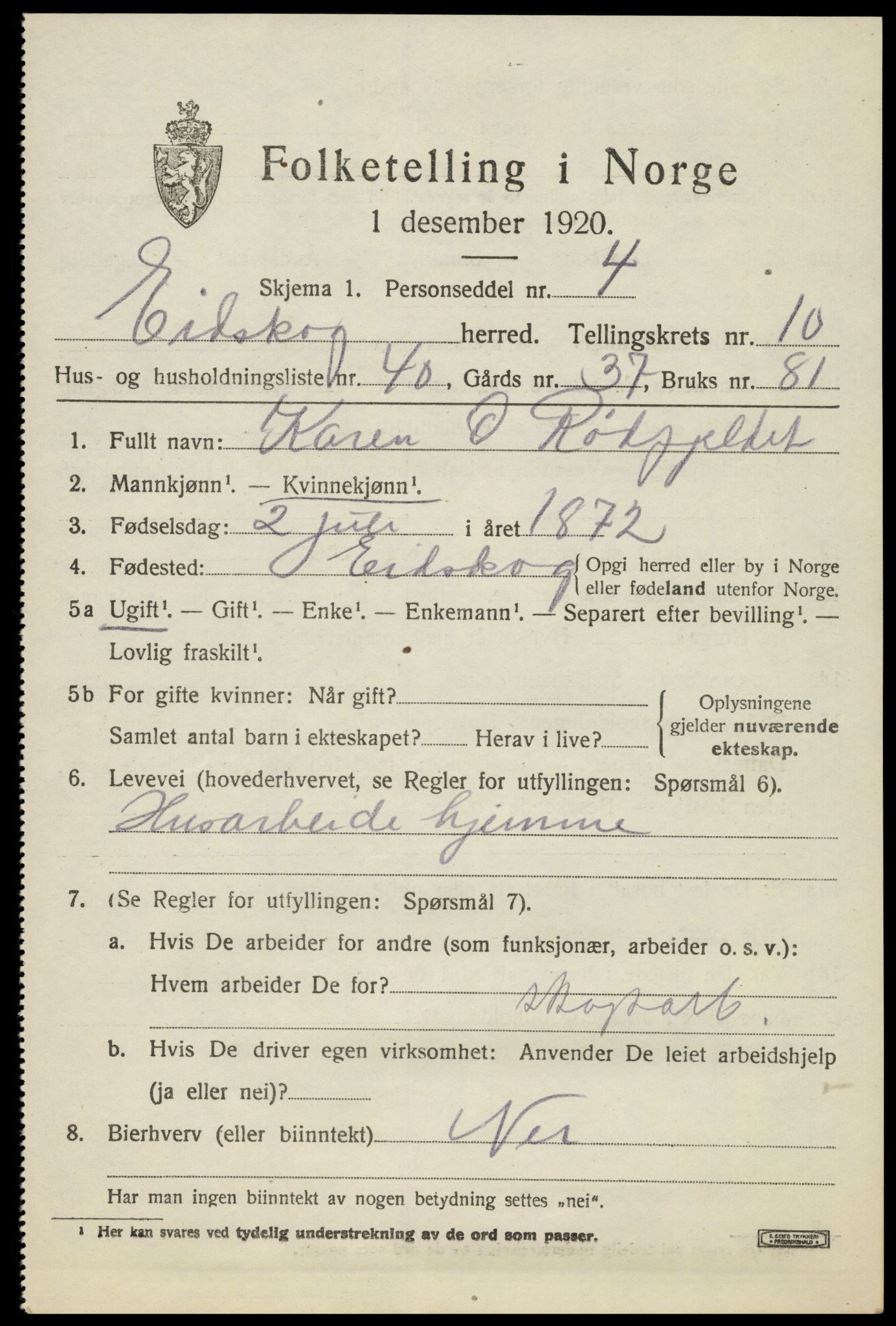 SAH, 1920 census for Eidskog, 1920, p. 11583