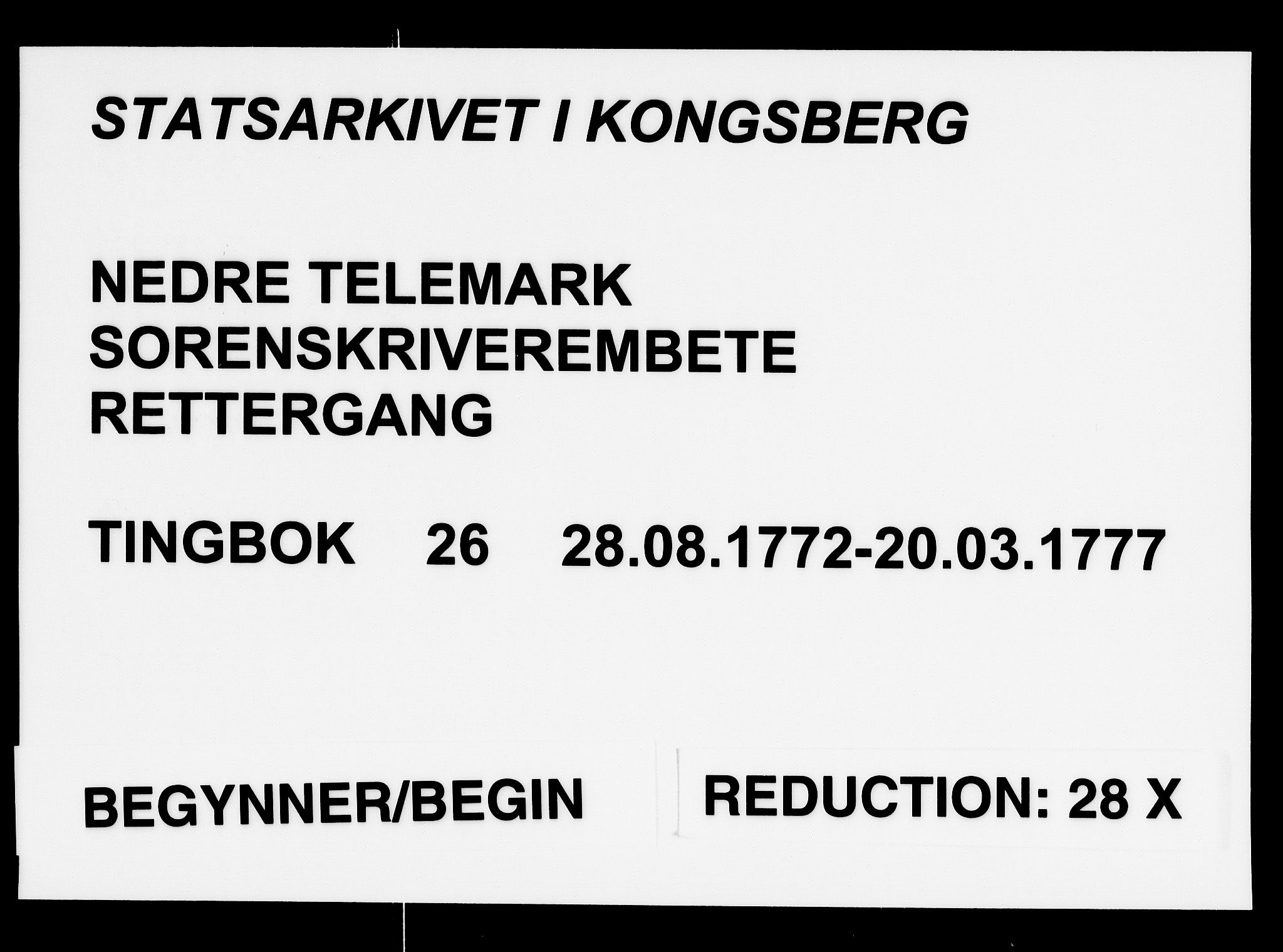 Nedre Telemark sorenskriveri, AV/SAKO-A-135/F/Fa/L0026: Tingbok, 1772-1777