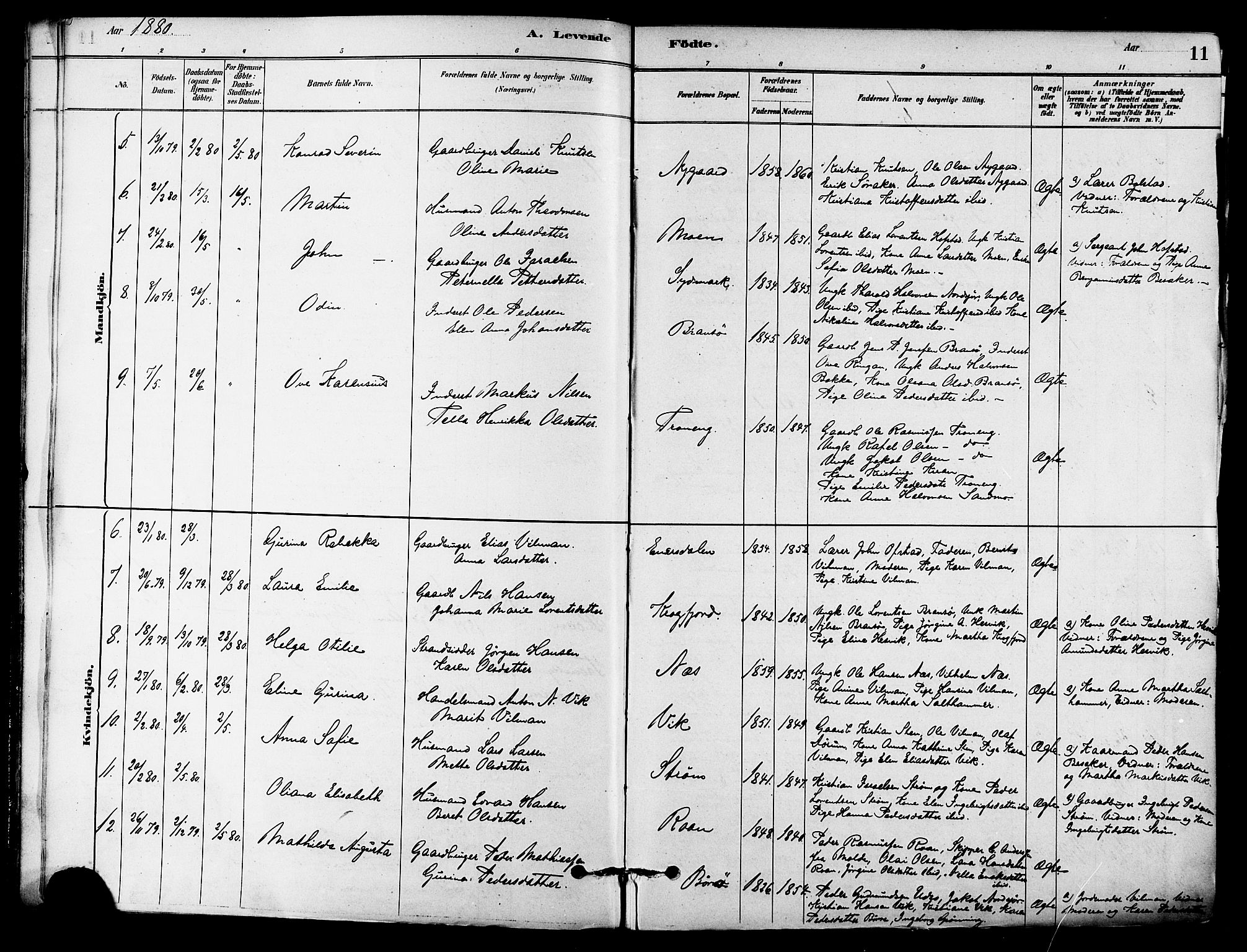 Ministerialprotokoller, klokkerbøker og fødselsregistre - Sør-Trøndelag, SAT/A-1456/657/L0707: Parish register (official) no. 657A08, 1879-1893, p. 11