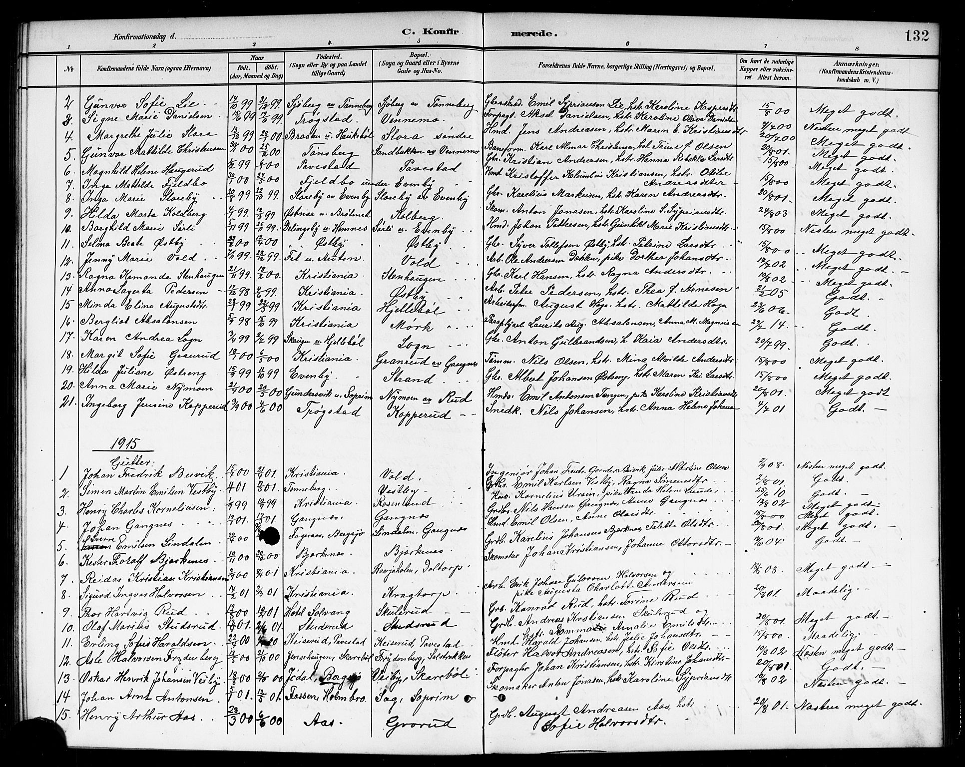 Høland prestekontor Kirkebøker, AV/SAO-A-10346a/G/Gb/L0001: Parish register (copy) no. II 1, 1902-1919, p. 132