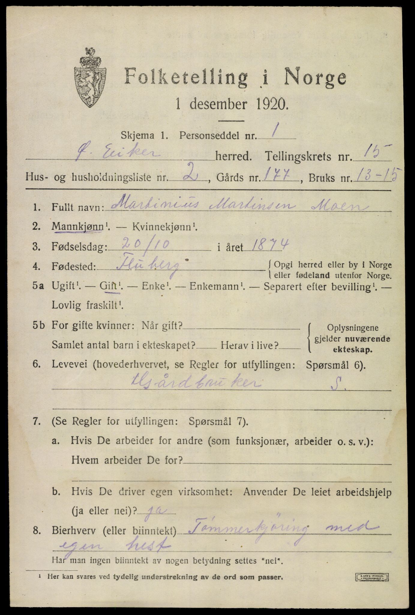 SAKO, 1920 census for Øvre Eiker, 1920, p. 20660