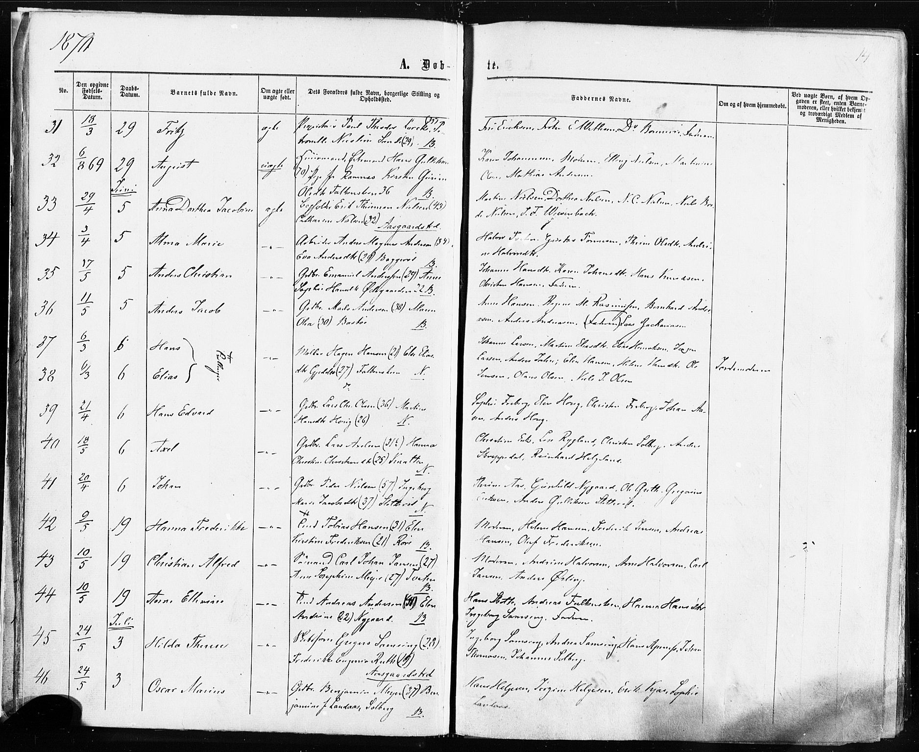 Borre kirkebøker, AV/SAKO-A-338/F/Fa/L0008: Parish register (official) no. I 8, 1868-1877, p. 14