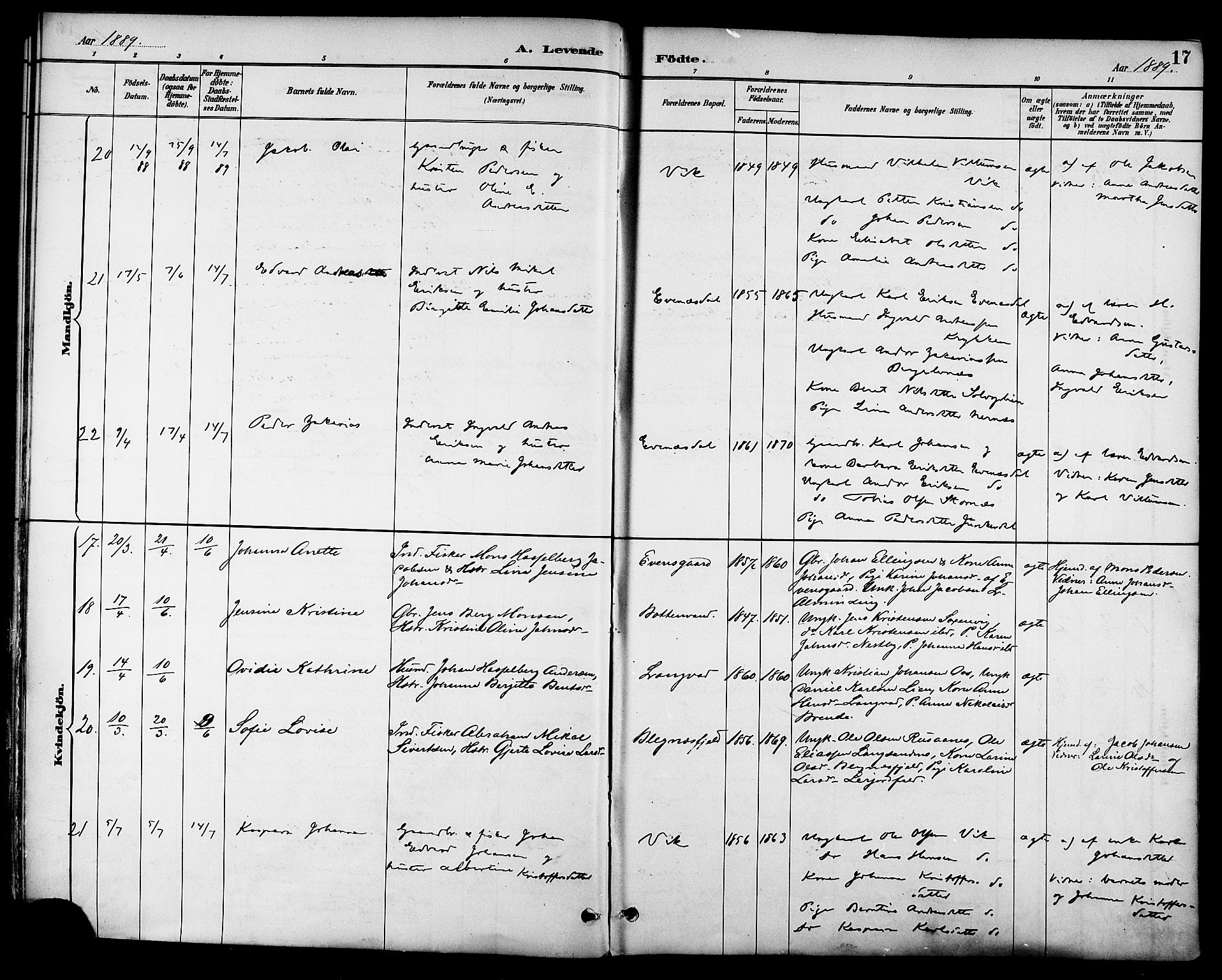 Ministerialprotokoller, klokkerbøker og fødselsregistre - Nordland, AV/SAT-A-1459/847/L0669: Parish register (official) no. 847A09, 1887-1901, p. 17