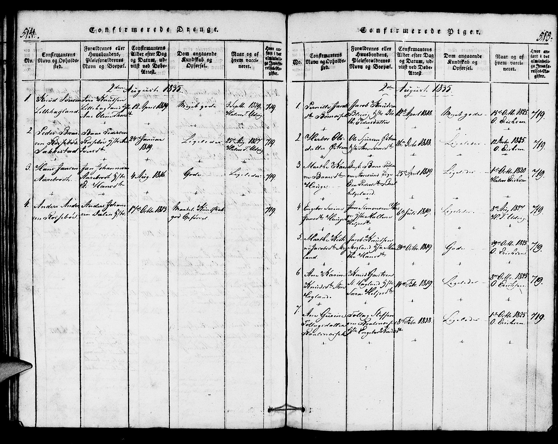 Torvastad sokneprestkontor, AV/SAST-A -101857/H/Ha/Haa/L0004: Parish register (official) no. A 4, 1817-1836, p. 514-515