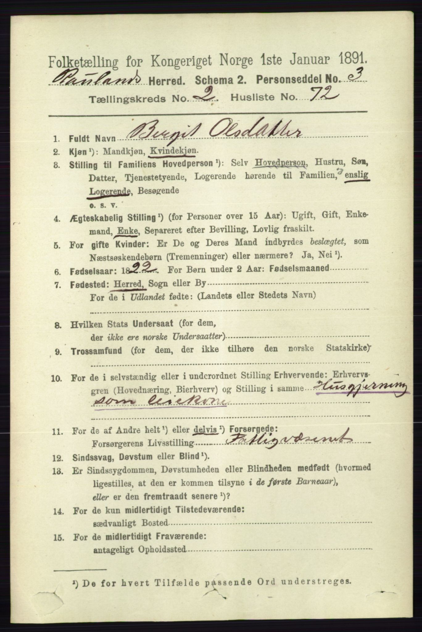 RA, 1891 census for 0835 Rauland, 1891, p. 732