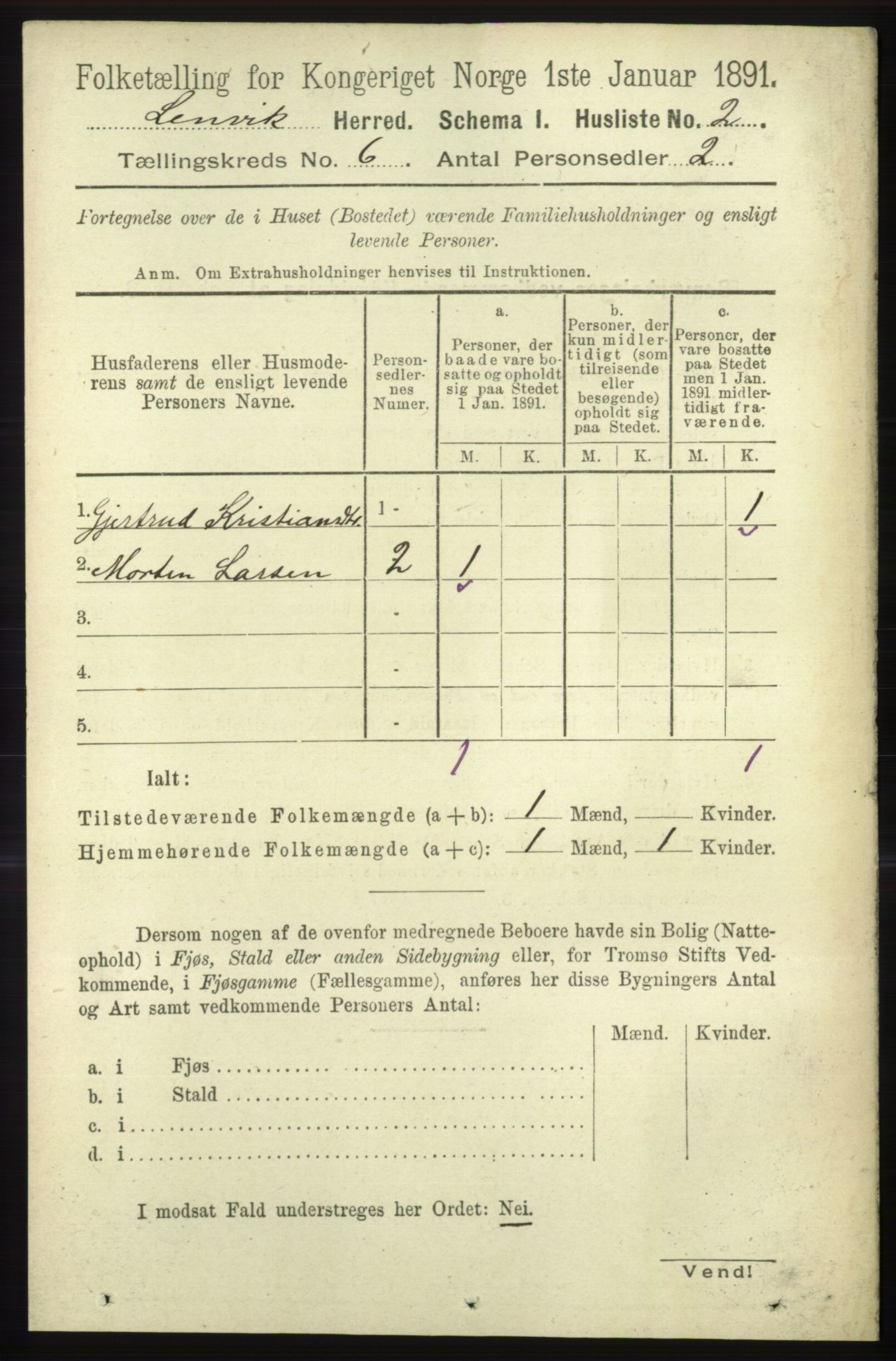 RA, 1891 census for 1931 Lenvik, 1891, p. 3167