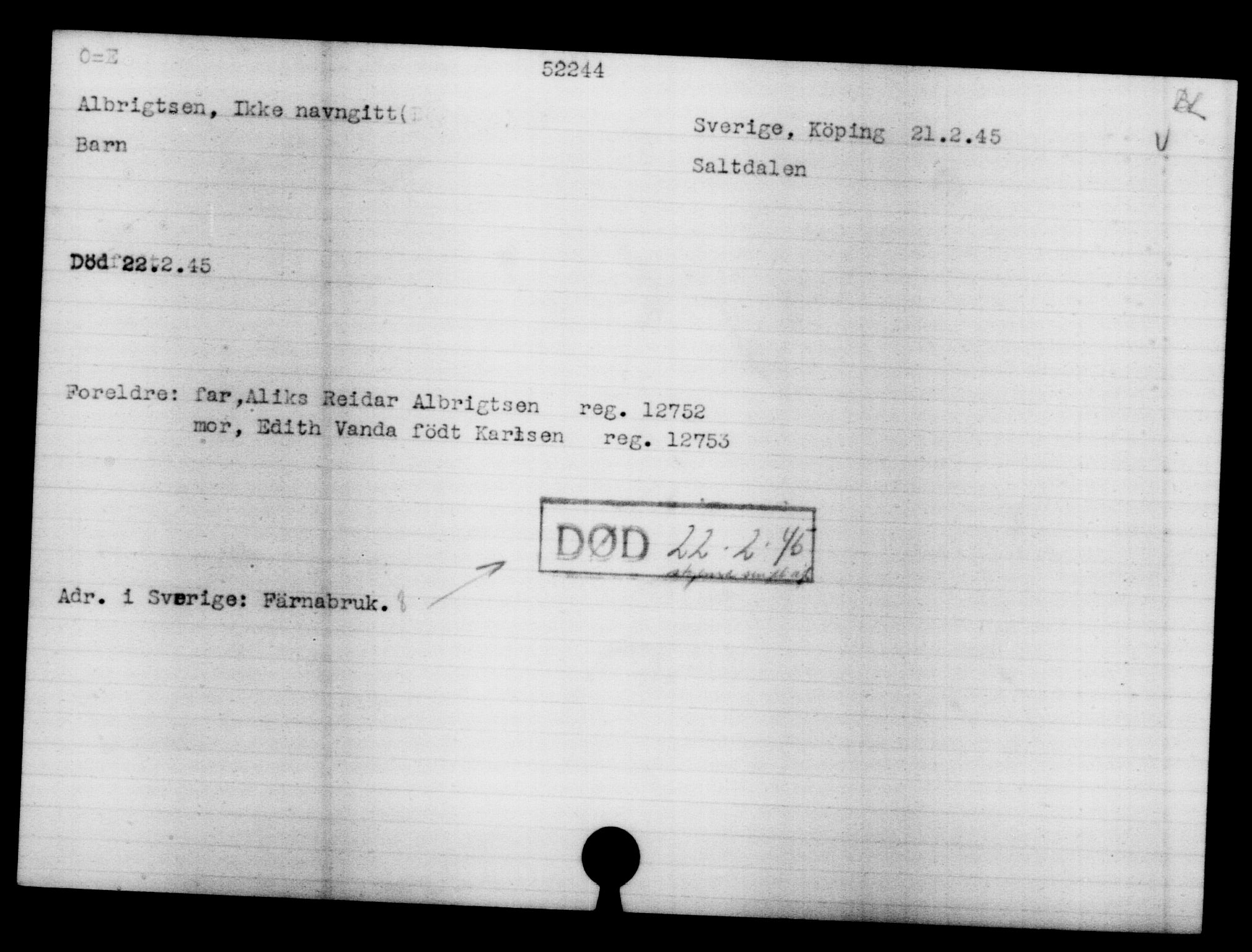 Utenriksstasjonene, Legasjonen i Stockholm, Flyktningkontoret, AV/RA-S-6753/V/Va/L0019: Kjesäterkartoteket, flyktninger med registreringsnr. 49600-55060, 1940-1945, p. 1716