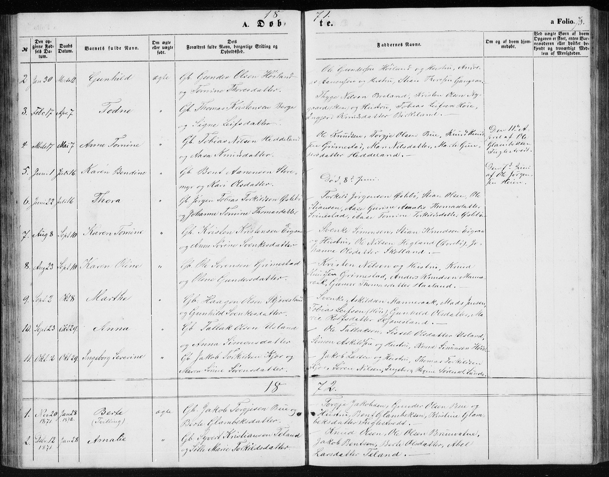 Holum sokneprestkontor, AV/SAK-1111-0022/F/Fb/Fbc/L0002: Parish register (copy) no. B 2, 1860-1882, p. 73