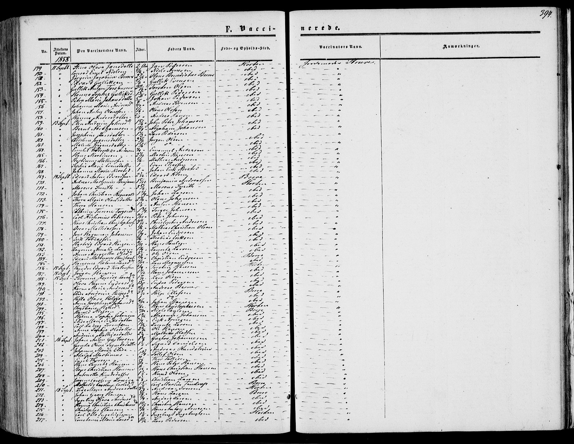 Borre kirkebøker, AV/SAKO-A-338/F/Fa/L0006: Parish register (official) no. I 6, 1852-1862, p. 394