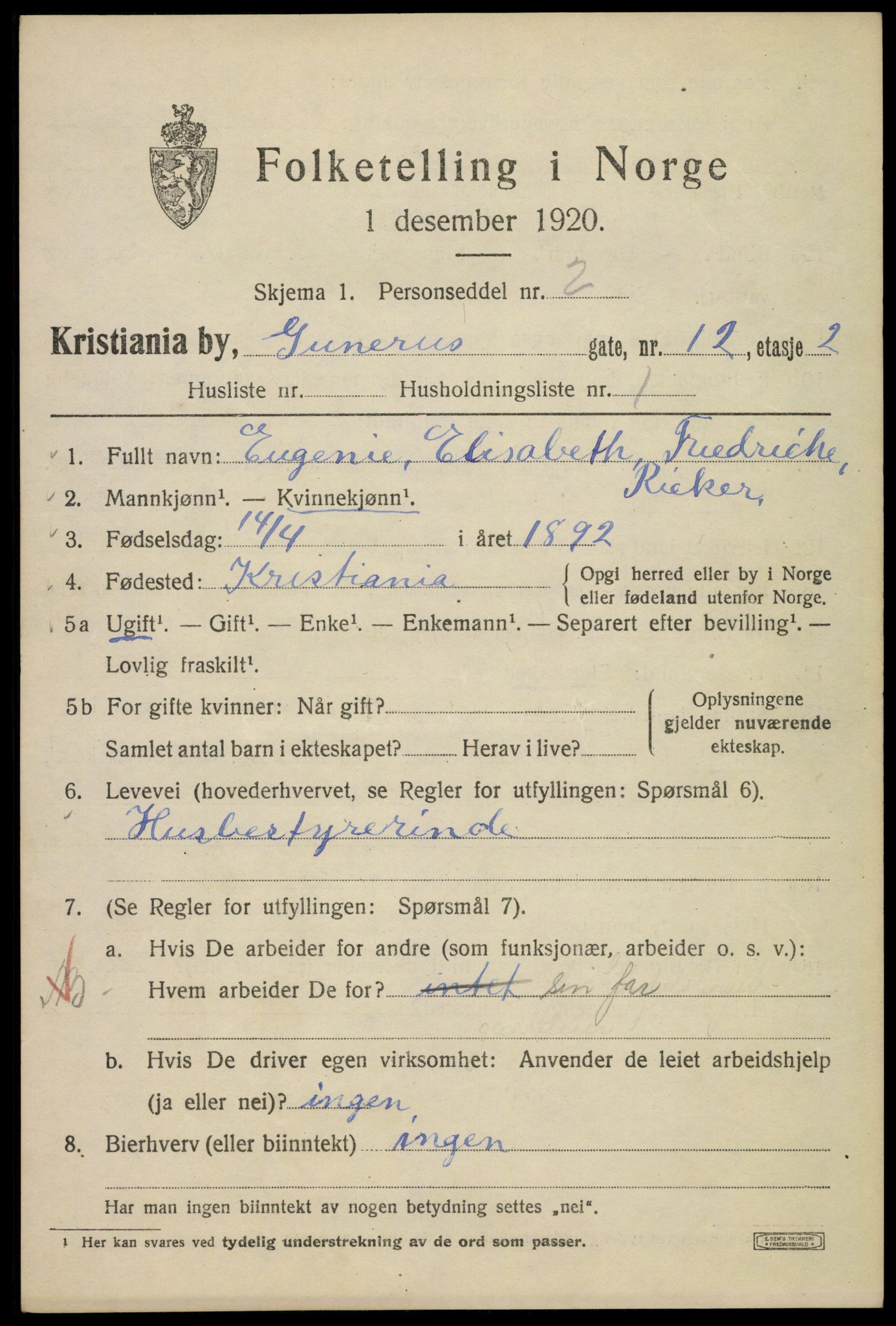 SAO, 1920 census for Kristiania, 1920, p. 261301