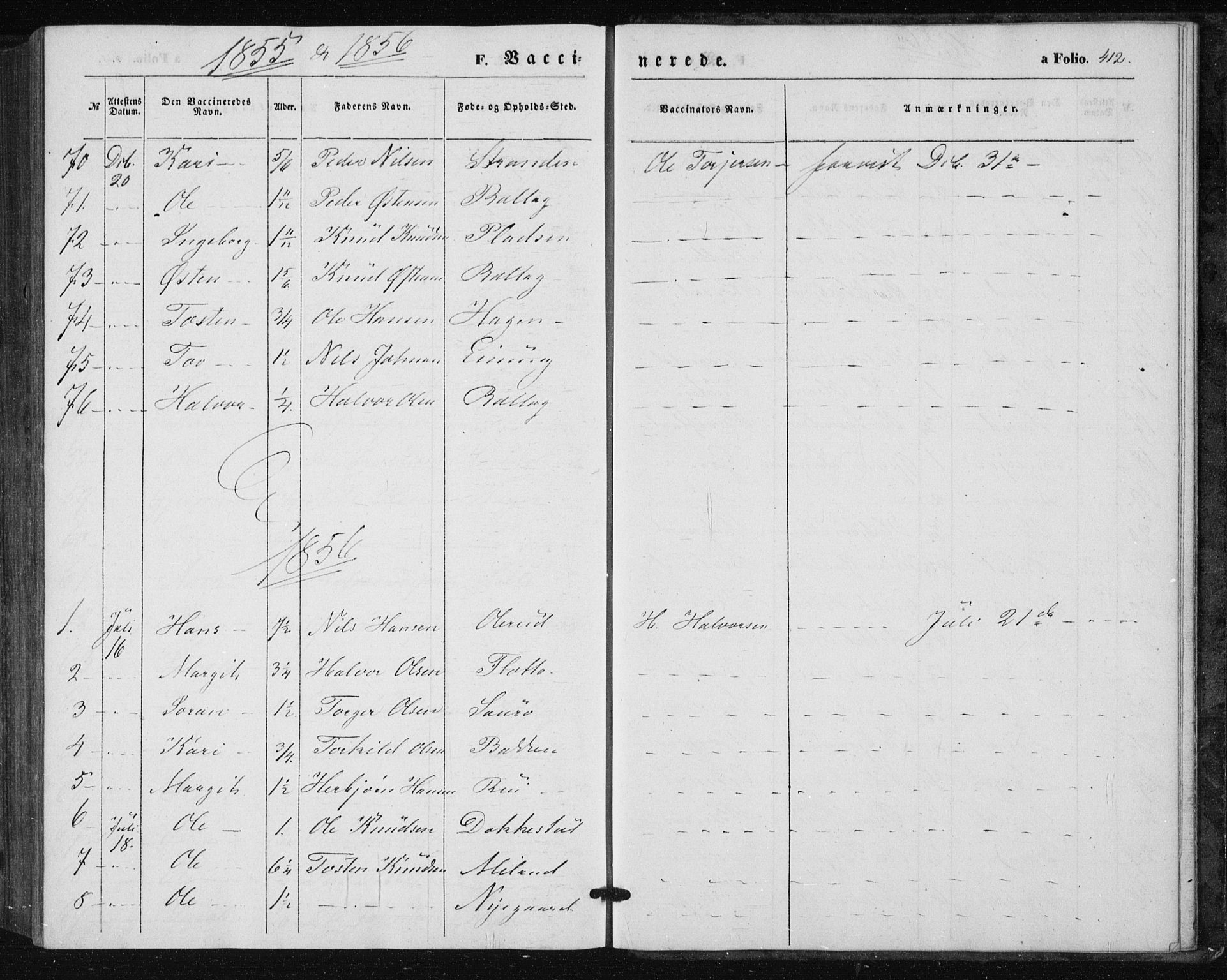 Tinn kirkebøker, AV/SAKO-A-308/F/Fa/L0005: Parish register (official) no. I 5, 1844-1856, p. 412