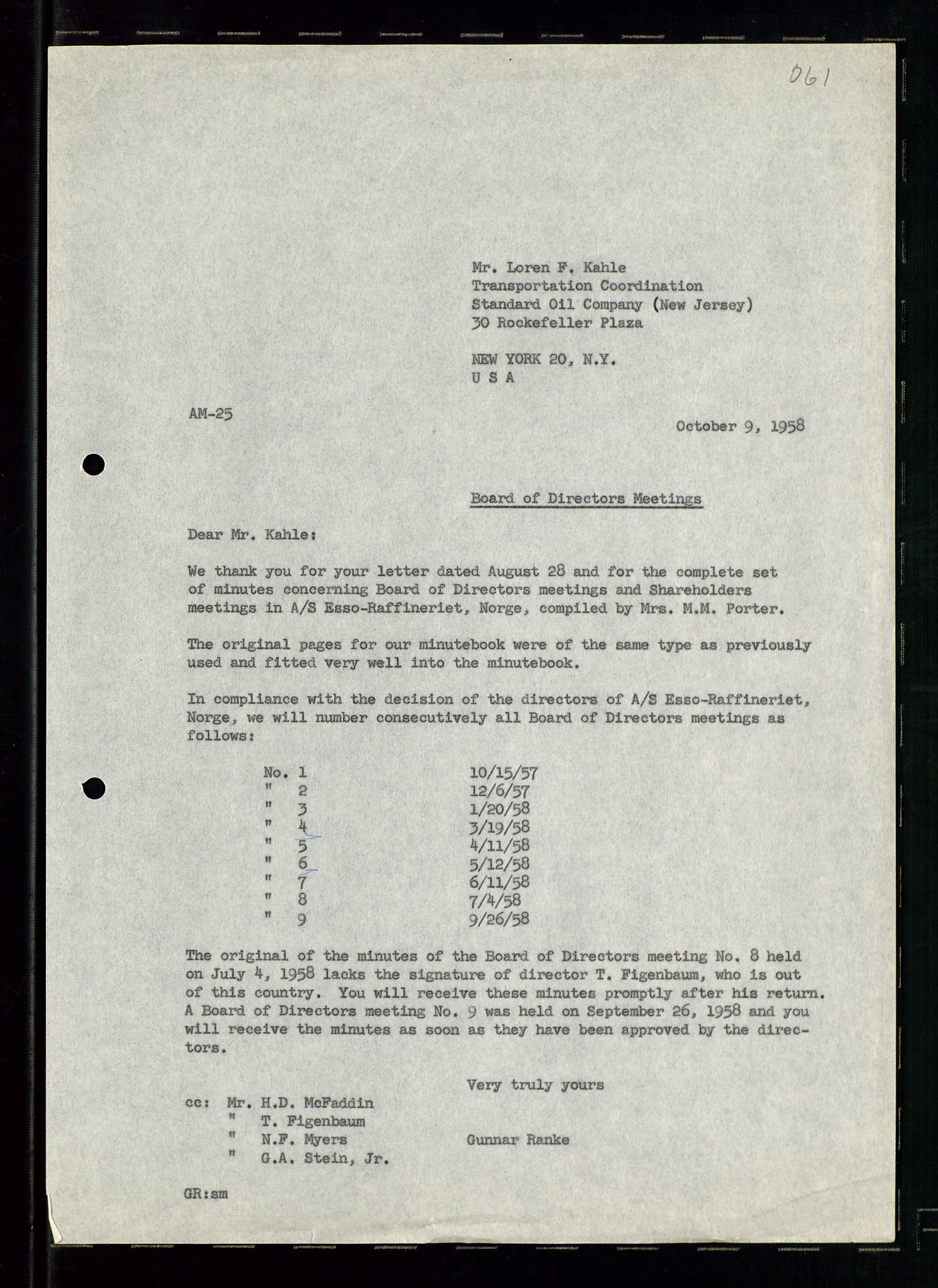 PA 1537 - A/S Essoraffineriet Norge, AV/SAST-A-101957/A/Aa/L0001/0001: Styremøter / Styremøter, board meetings, 1959-1961, p. 254