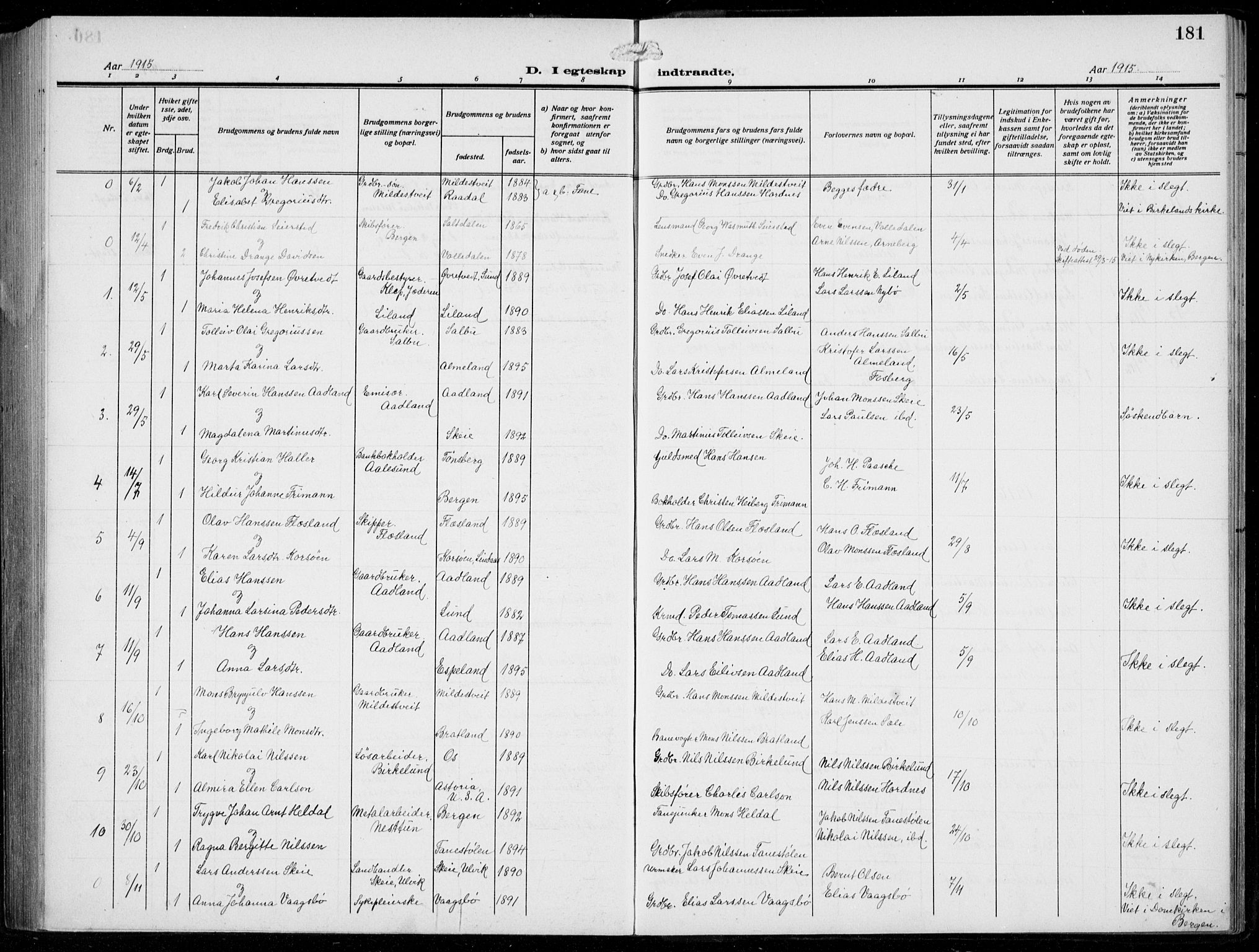 Fana Sokneprestembete, SAB/A-75101/H/Hab/Haba/L0005: Parish register (copy) no. A 5, 1911-1932, p. 181