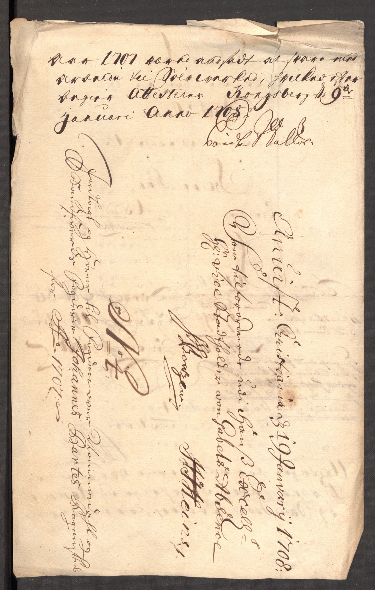 Rentekammeret inntil 1814, Reviderte regnskaper, Fogderegnskap, RA/EA-4092/R24/L1584: Fogderegnskap Numedal og Sandsvær, 1707-1708, p. 160