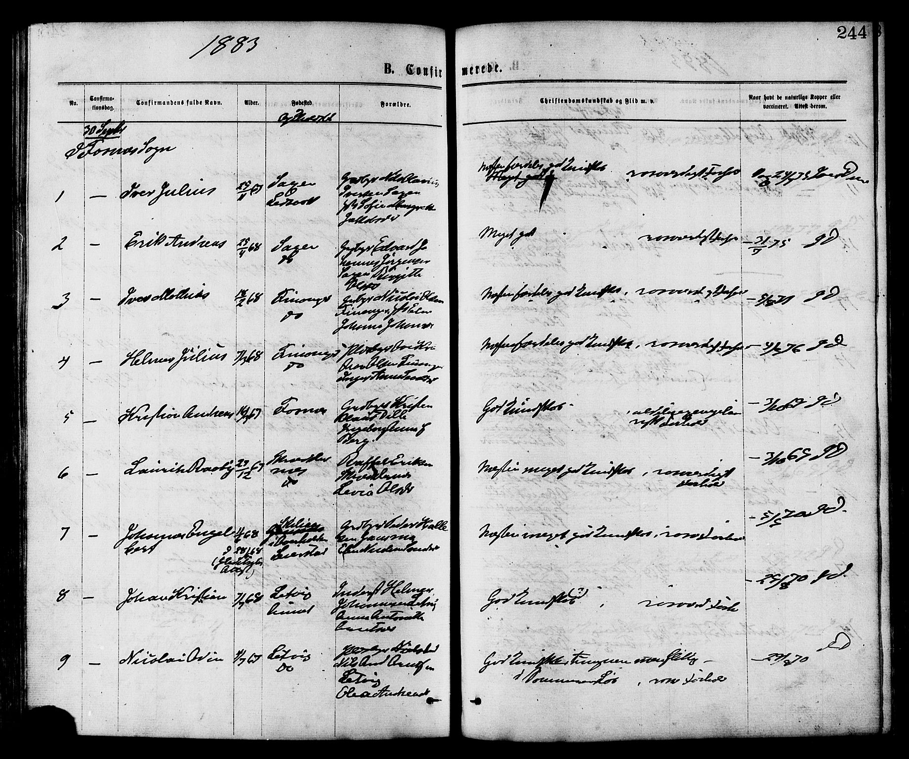 Ministerialprotokoller, klokkerbøker og fødselsregistre - Nord-Trøndelag, SAT/A-1458/773/L0616: Parish register (official) no. 773A07, 1870-1887, p. 244