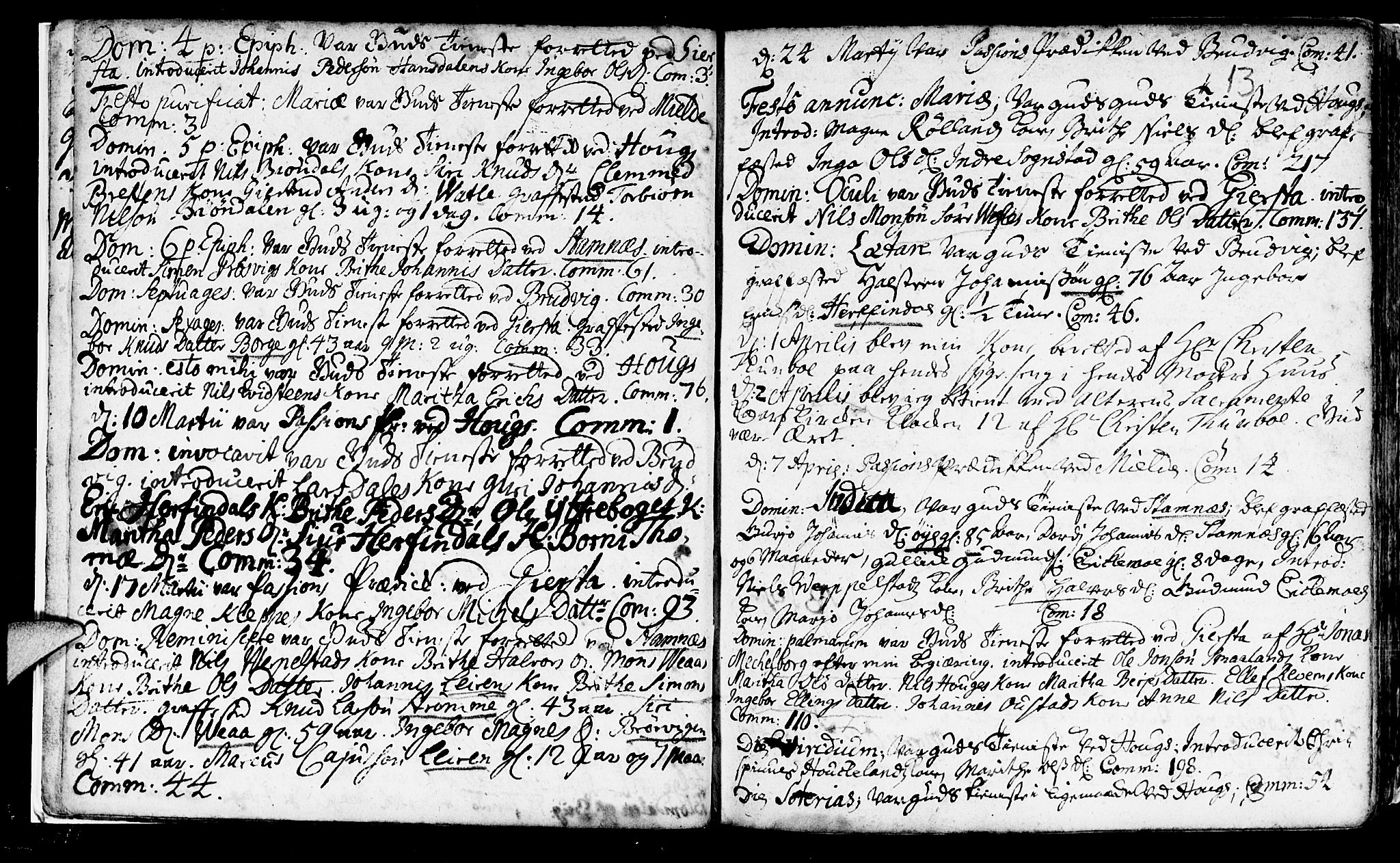 Haus sokneprestembete, AV/SAB-A-75601/H/Haa: Parish register (official) no. A 5, 1733-1747, p. 13