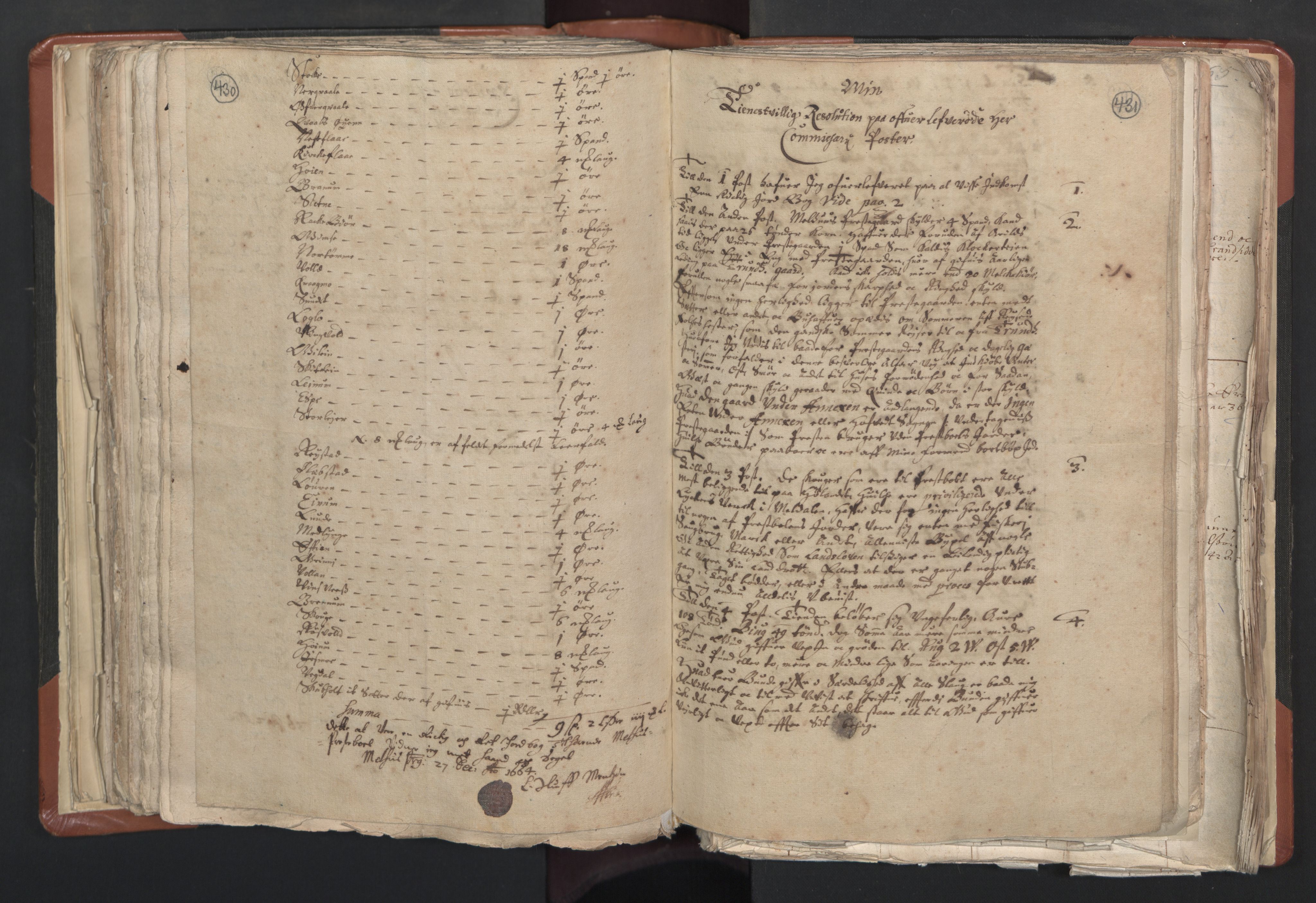 RA, Vicar's Census 1664-1666, no. 31: Dalane deanery, 1664-1666, p. 430-431