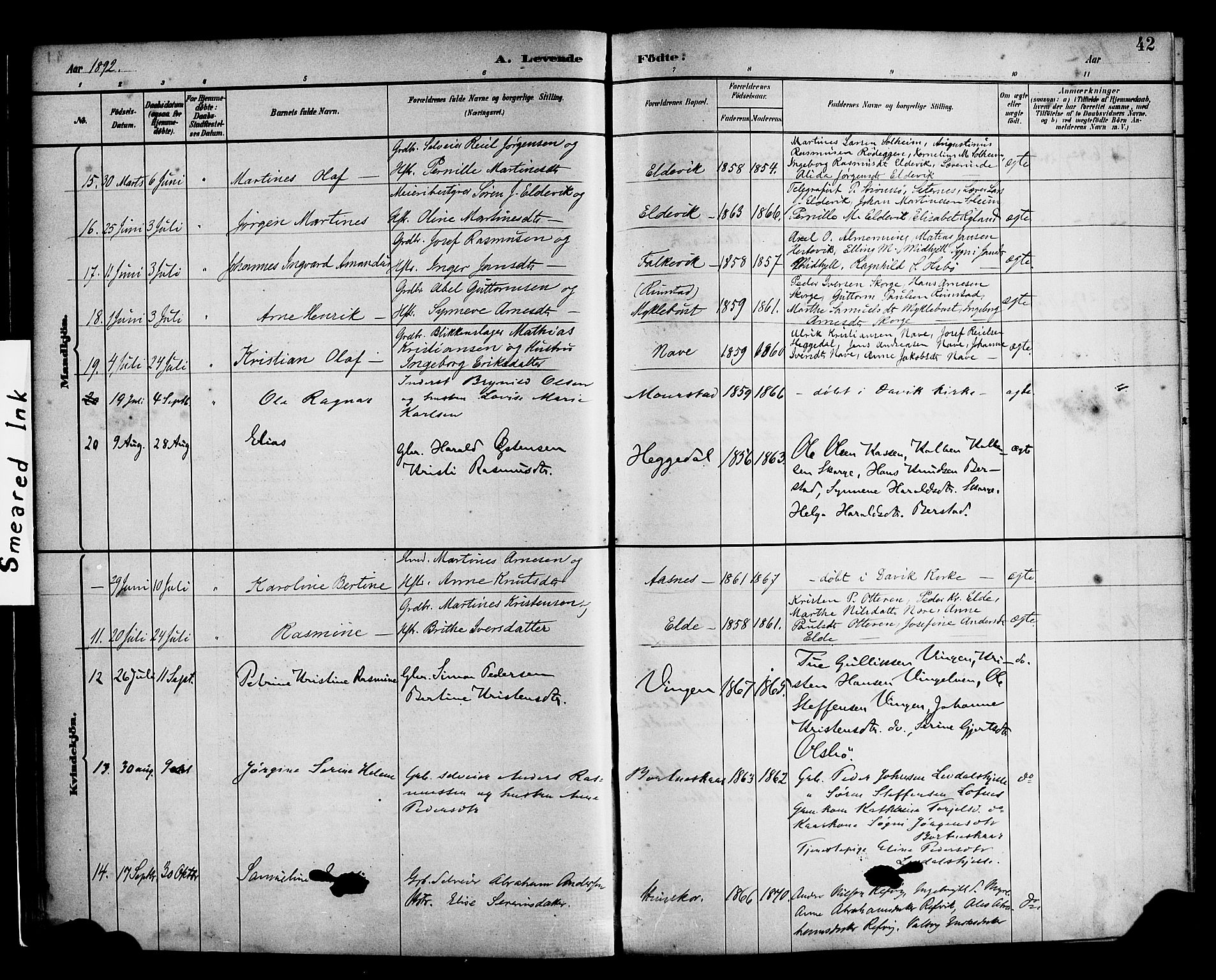 Davik sokneprestembete, AV/SAB-A-79701/H/Haa/Haad/L0001: Parish register (official) no. D 1, 1882-1900, p. 42