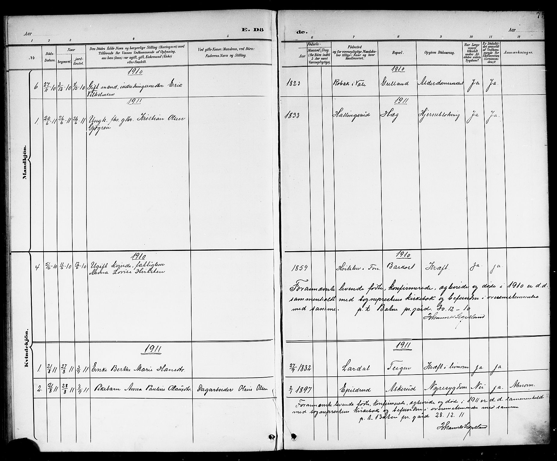 Botne kirkebøker, AV/SAKO-A-340/G/Gb/L0004: Parish register (copy) no. II 3, 1899-1917, p. 75