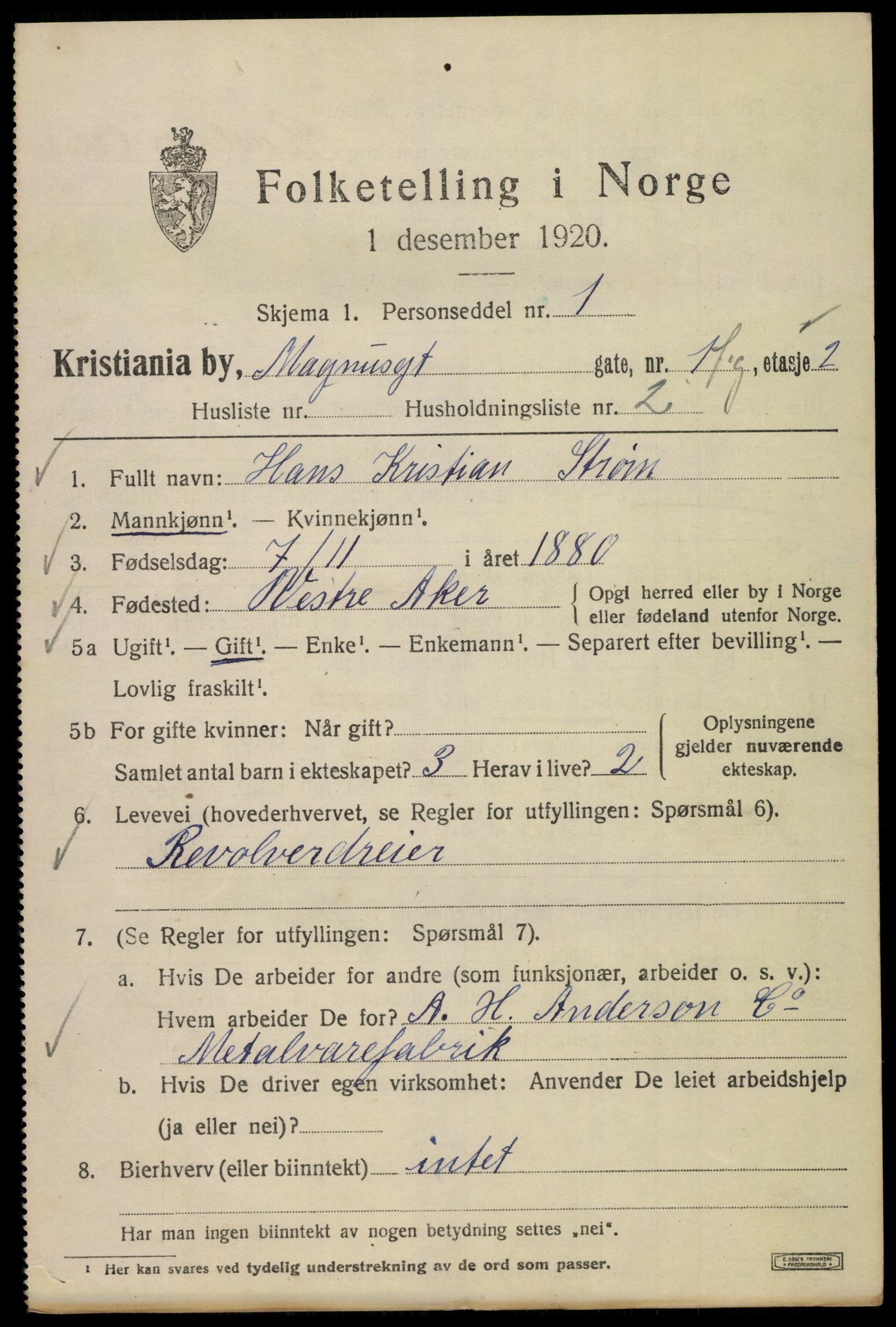 SAO, 1920 census for Kristiania, 1920, p. 369843